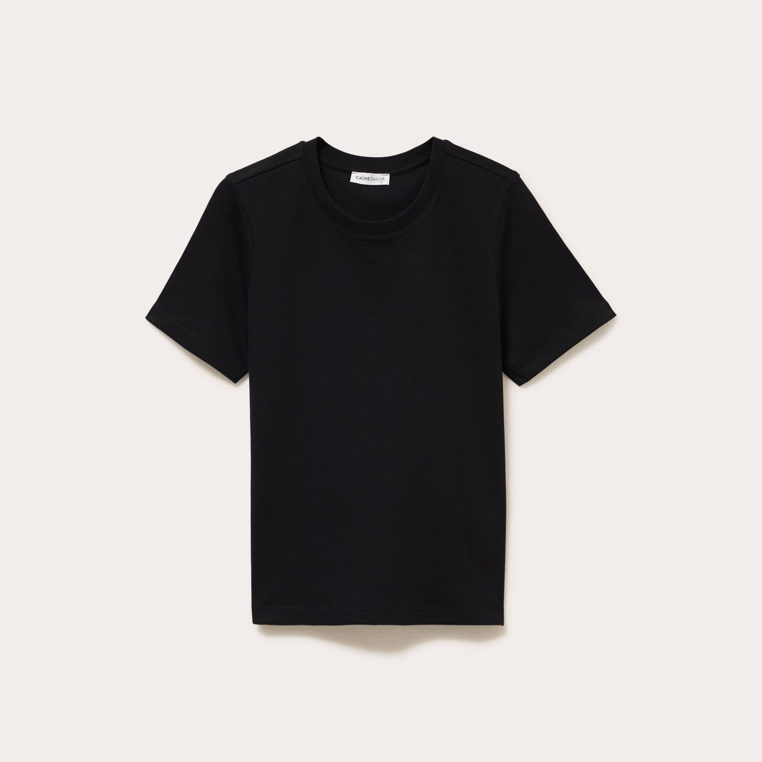 T-shirt col rond manches courtes noir femme
