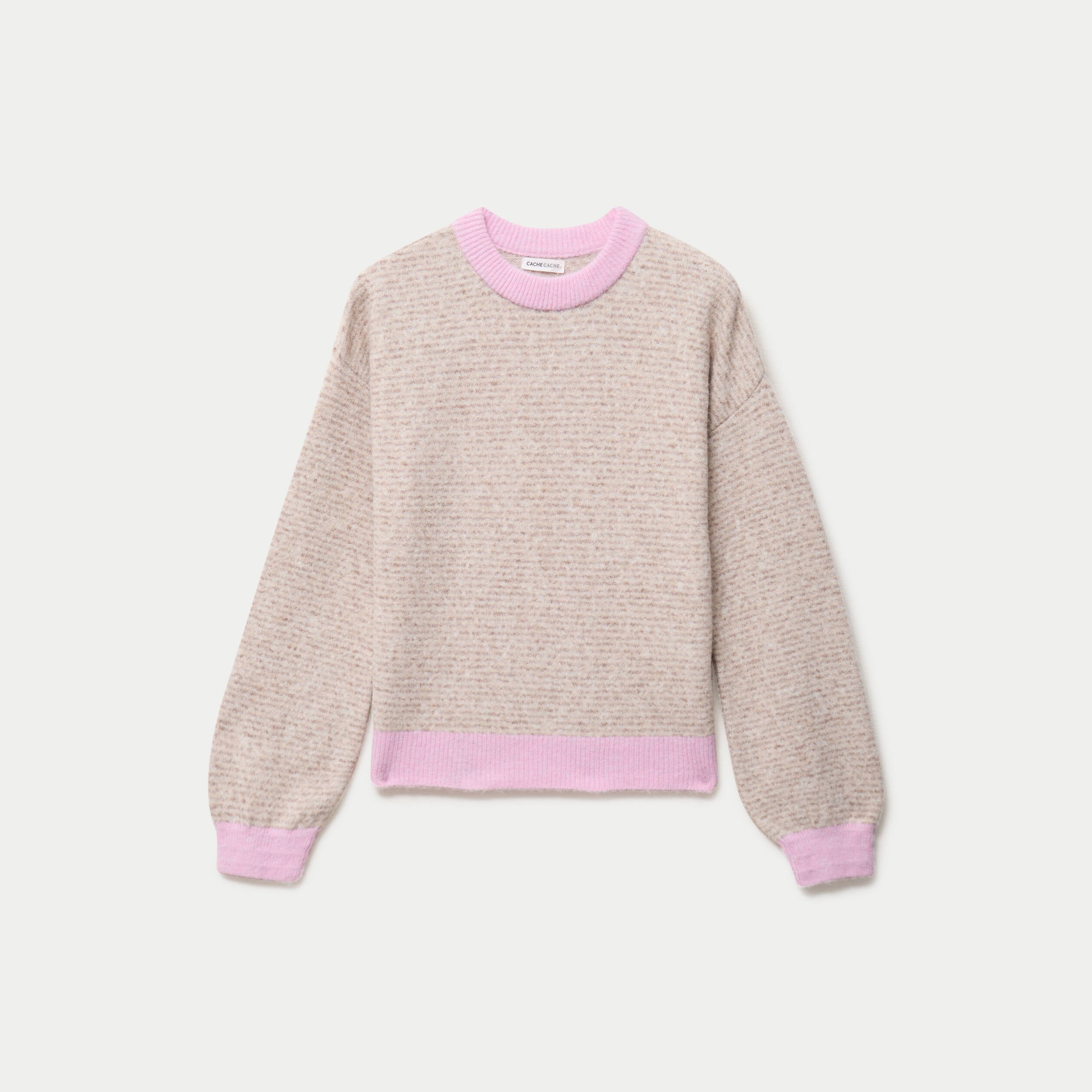 Pull ample col rond manches longues marron femme