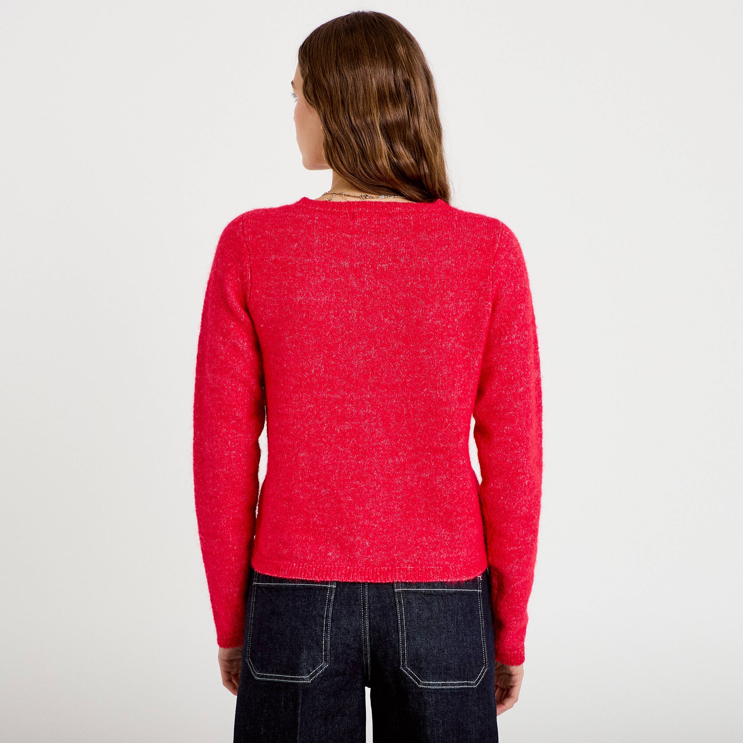 Gilet col rond manches longues rouge femme