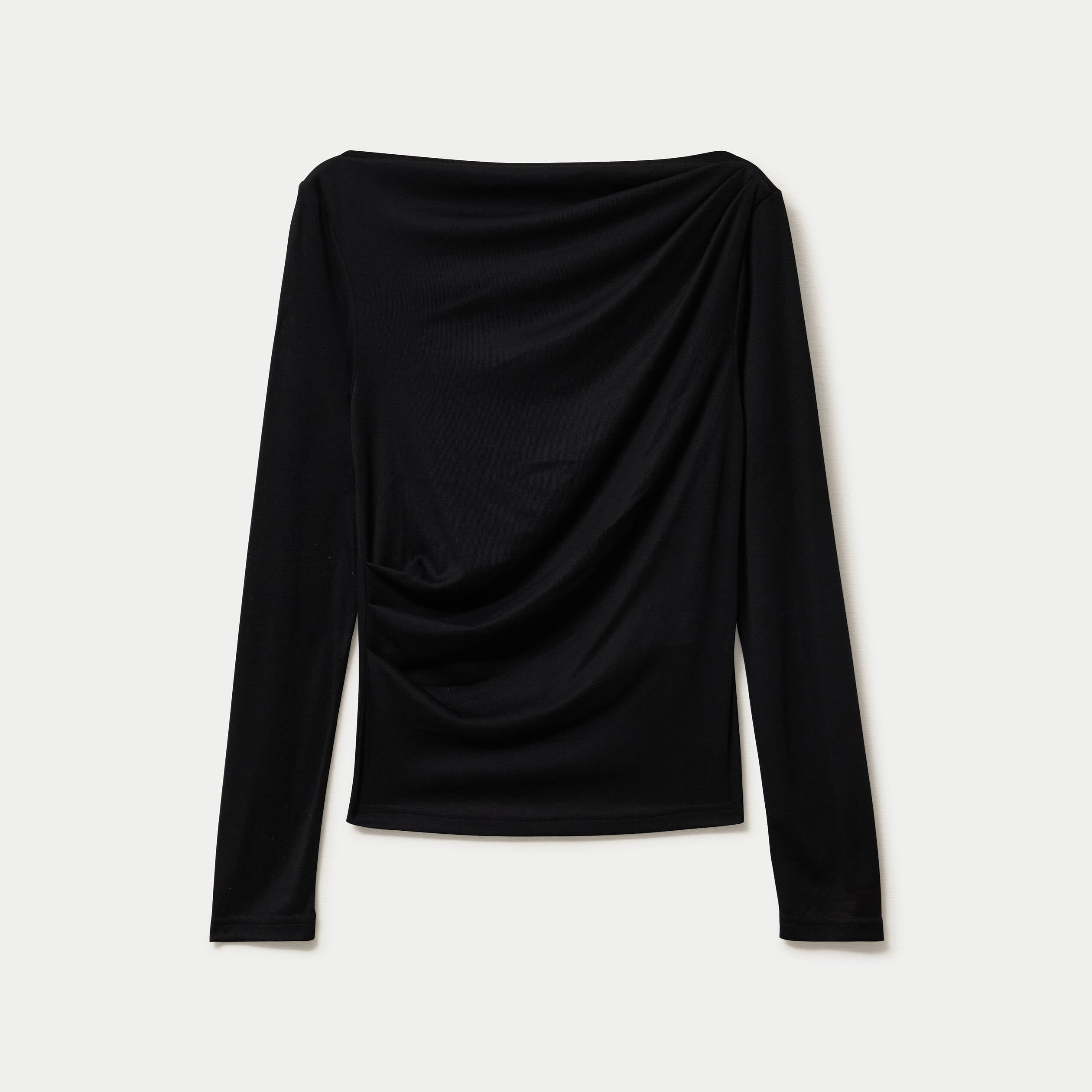 T-shirt col b&eacute;nitier manches longues noir femme