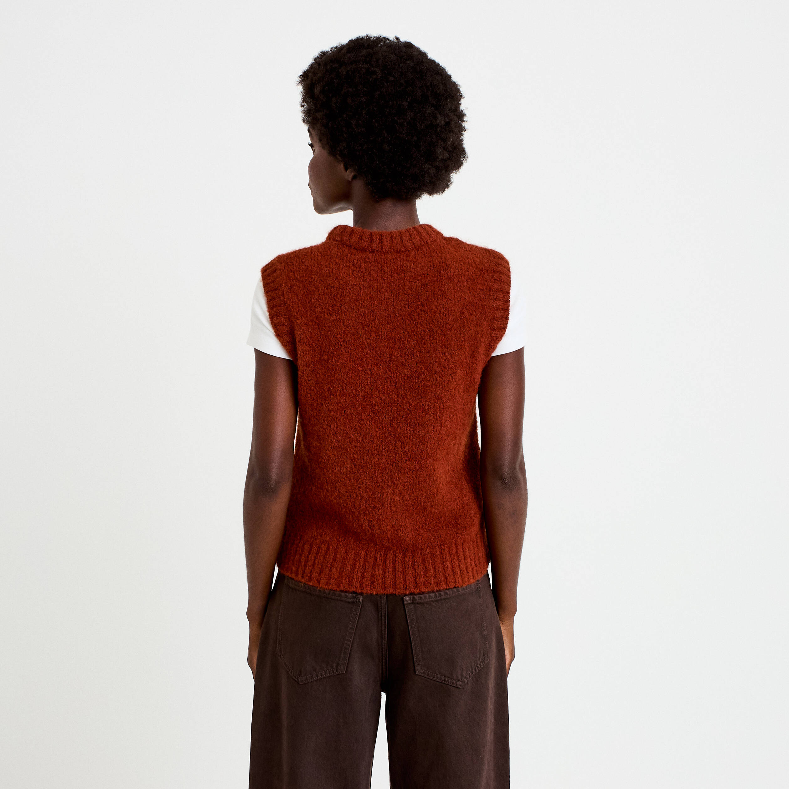 Pull sans manches marron cognac femme