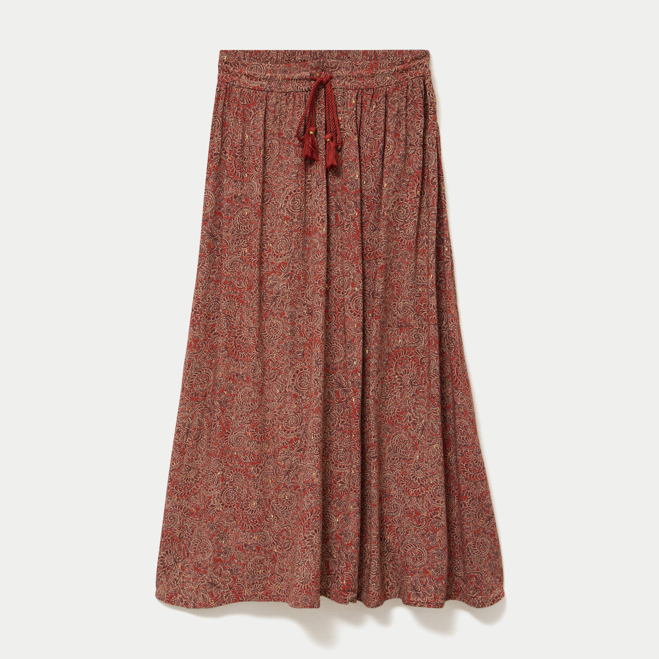 Jupe longue fluide rouge fonc&eacute; femme