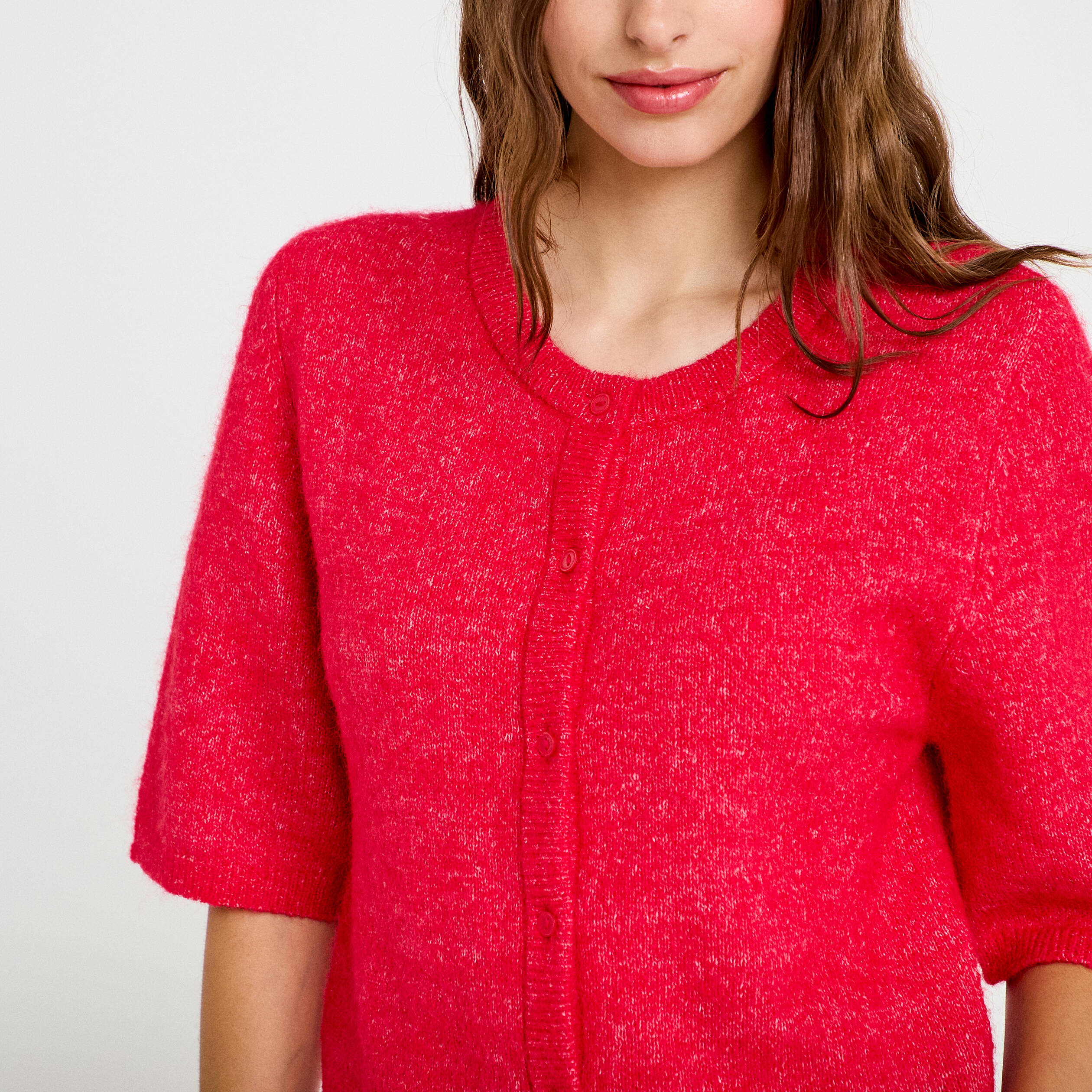 Gilet duveteux manches 3/4 rouge femme