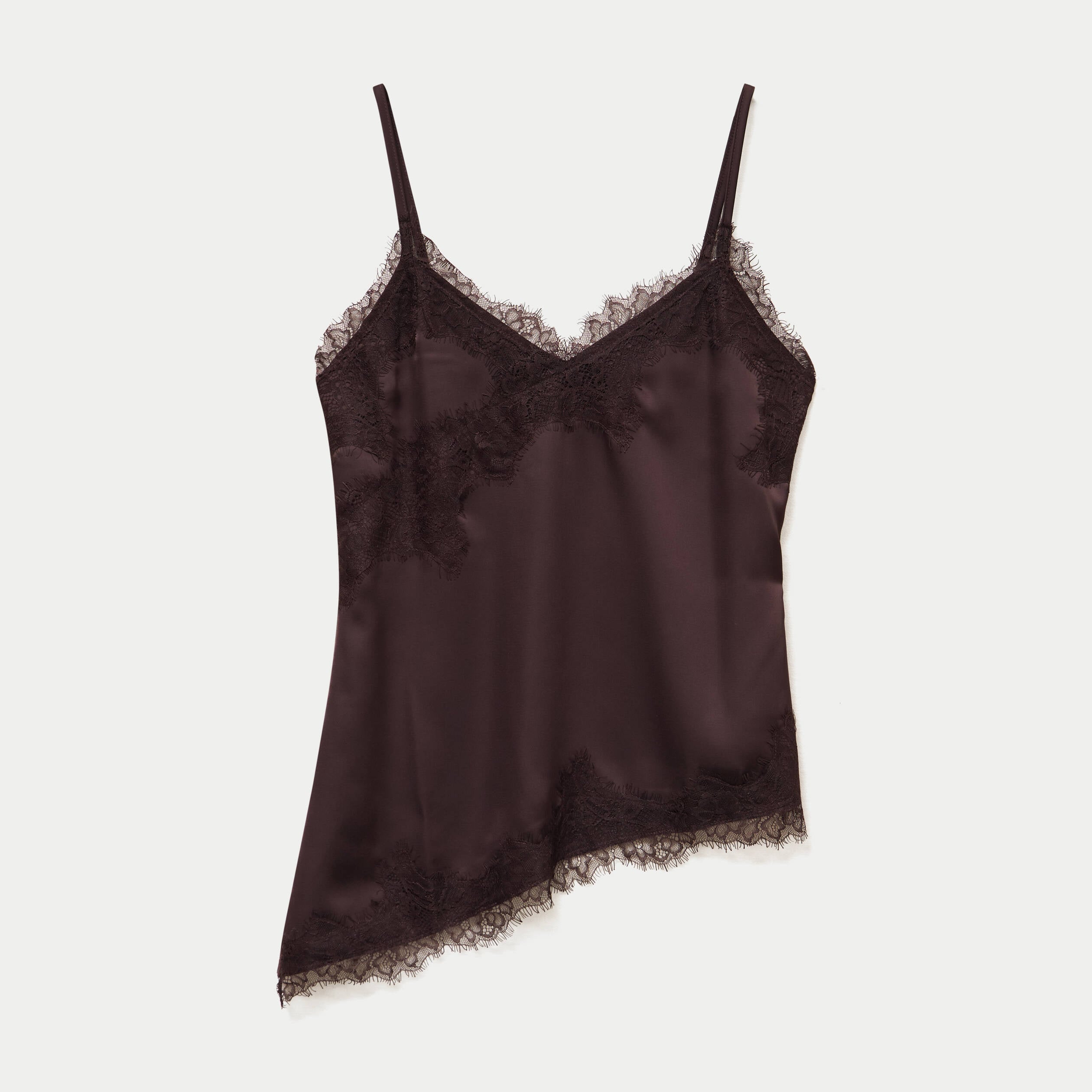 D&eacute;bardeur ajust&eacute; d&eacute;collet&eacute; dentelle marron fonc&eacute; femme