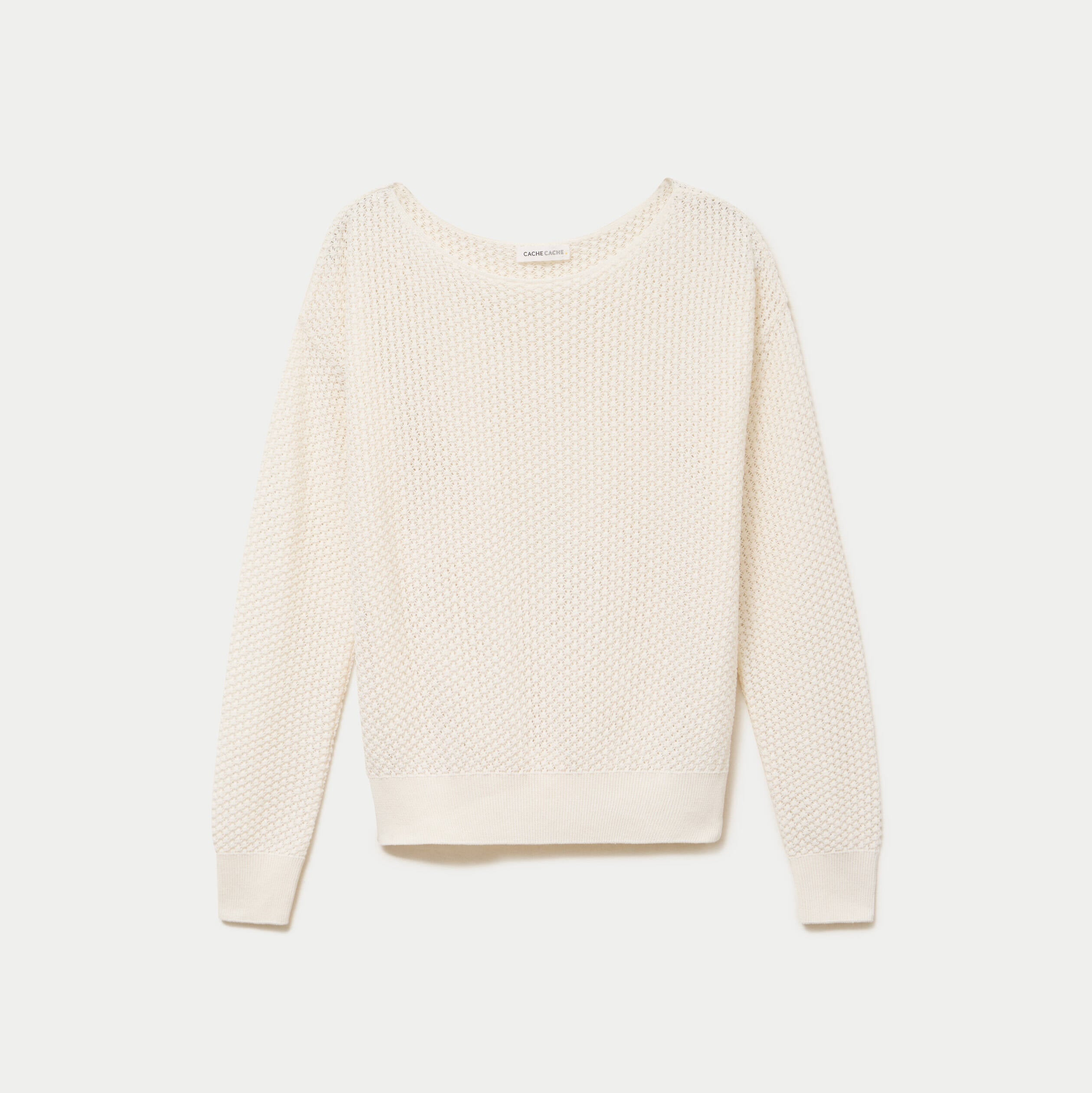 Pull ample ajour&eacute; manches longues ecru femme