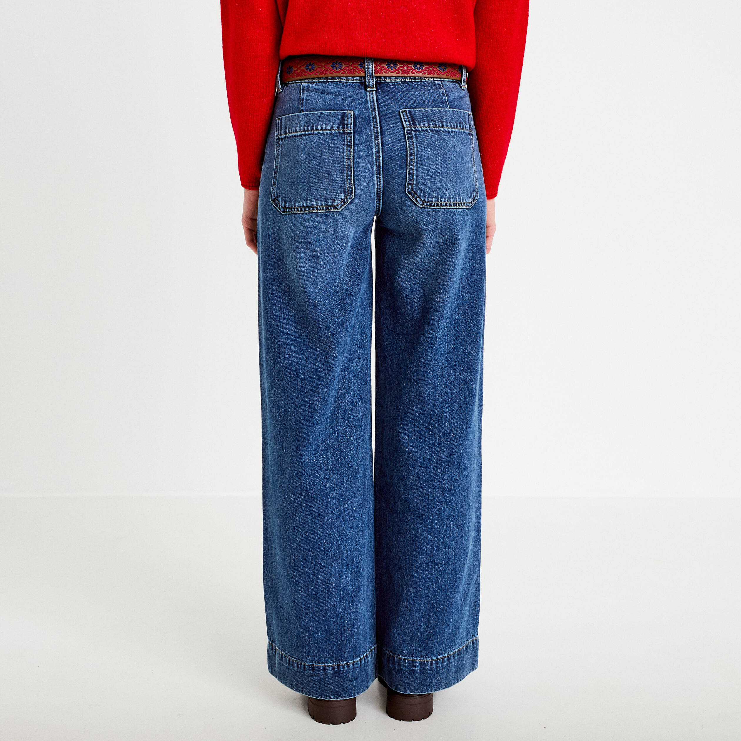 Jean bootcut ceinture amovible denim stone femme