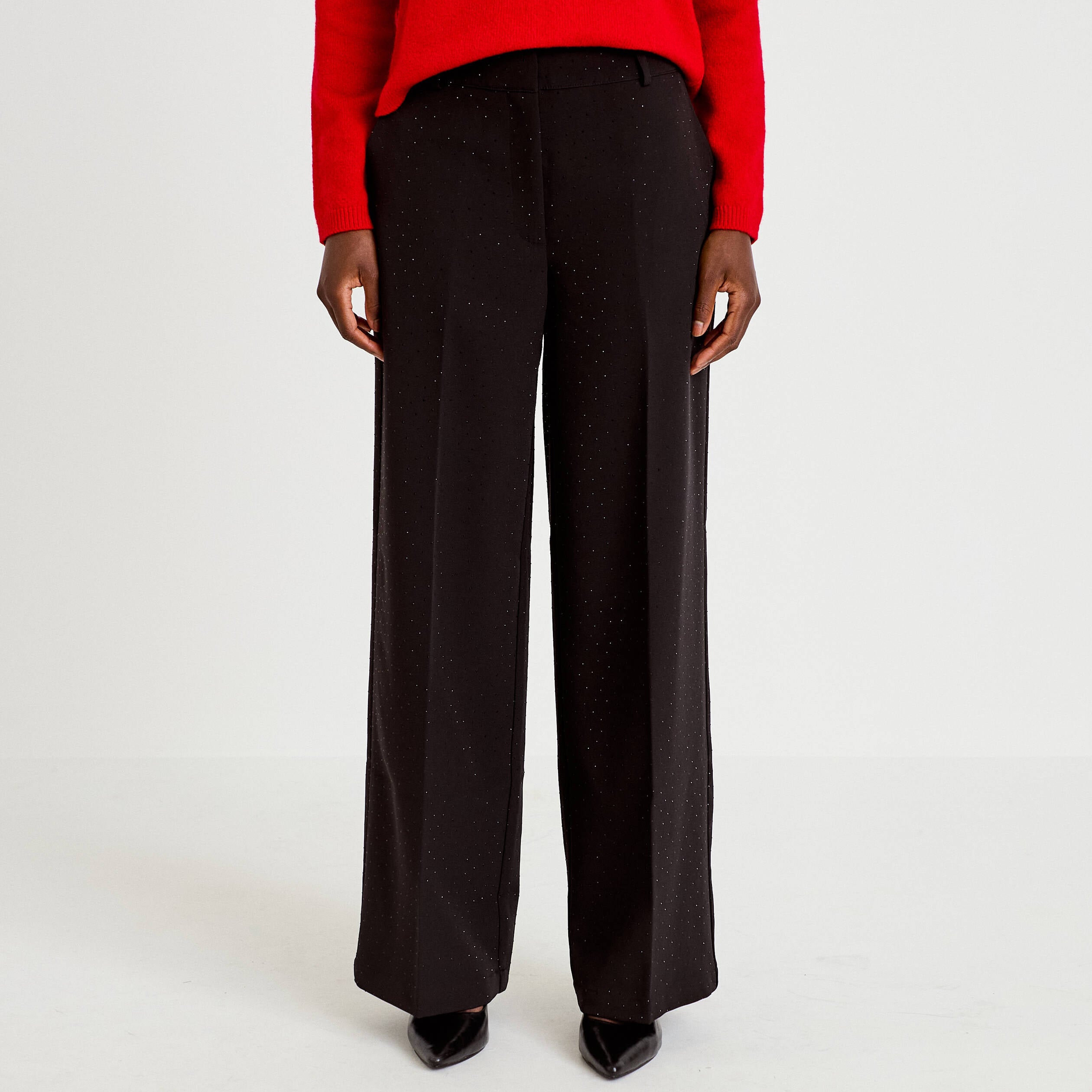 Pantalon bootcut &agrave; strass noir femme