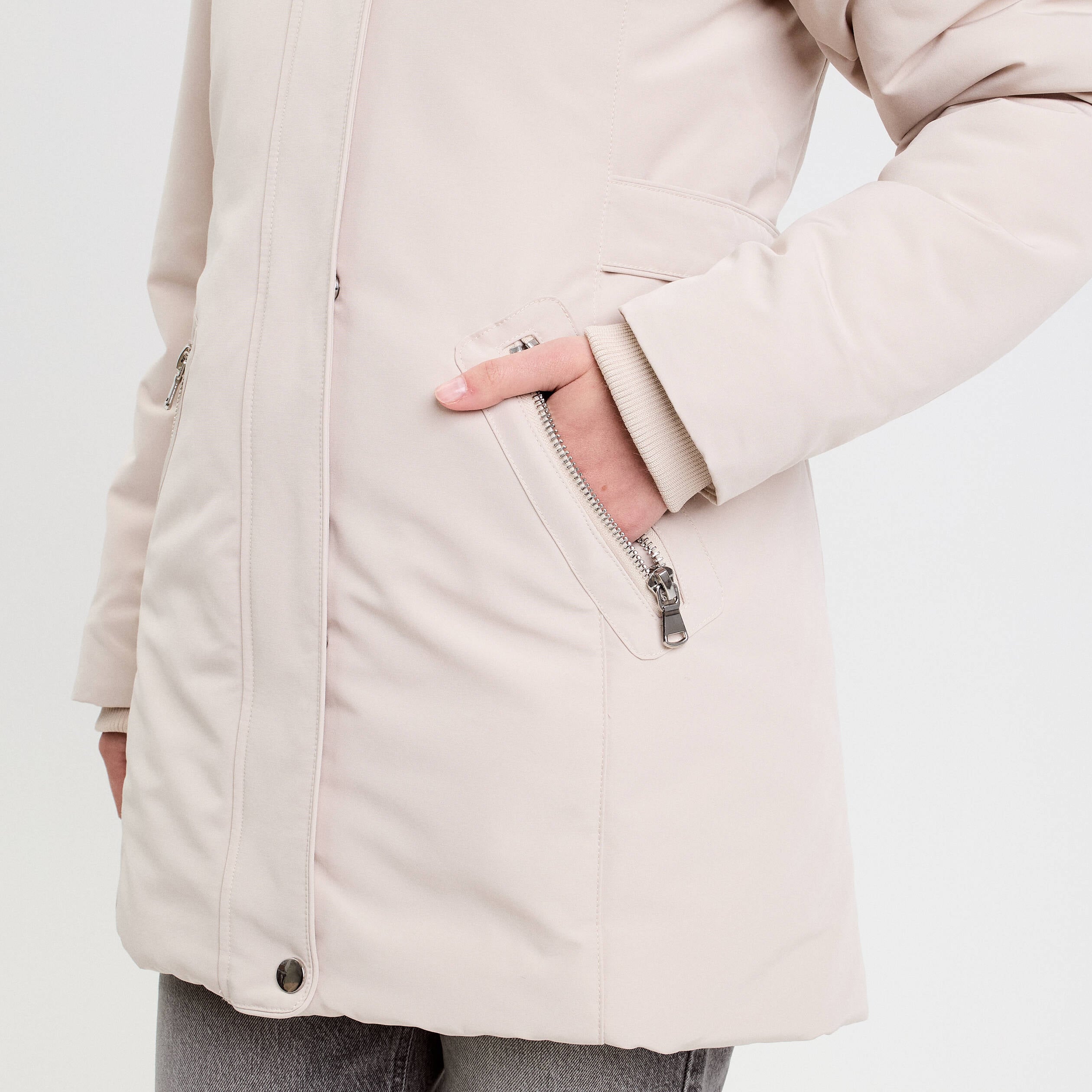 Parka &agrave; capuche fausse fourrure ecru femme