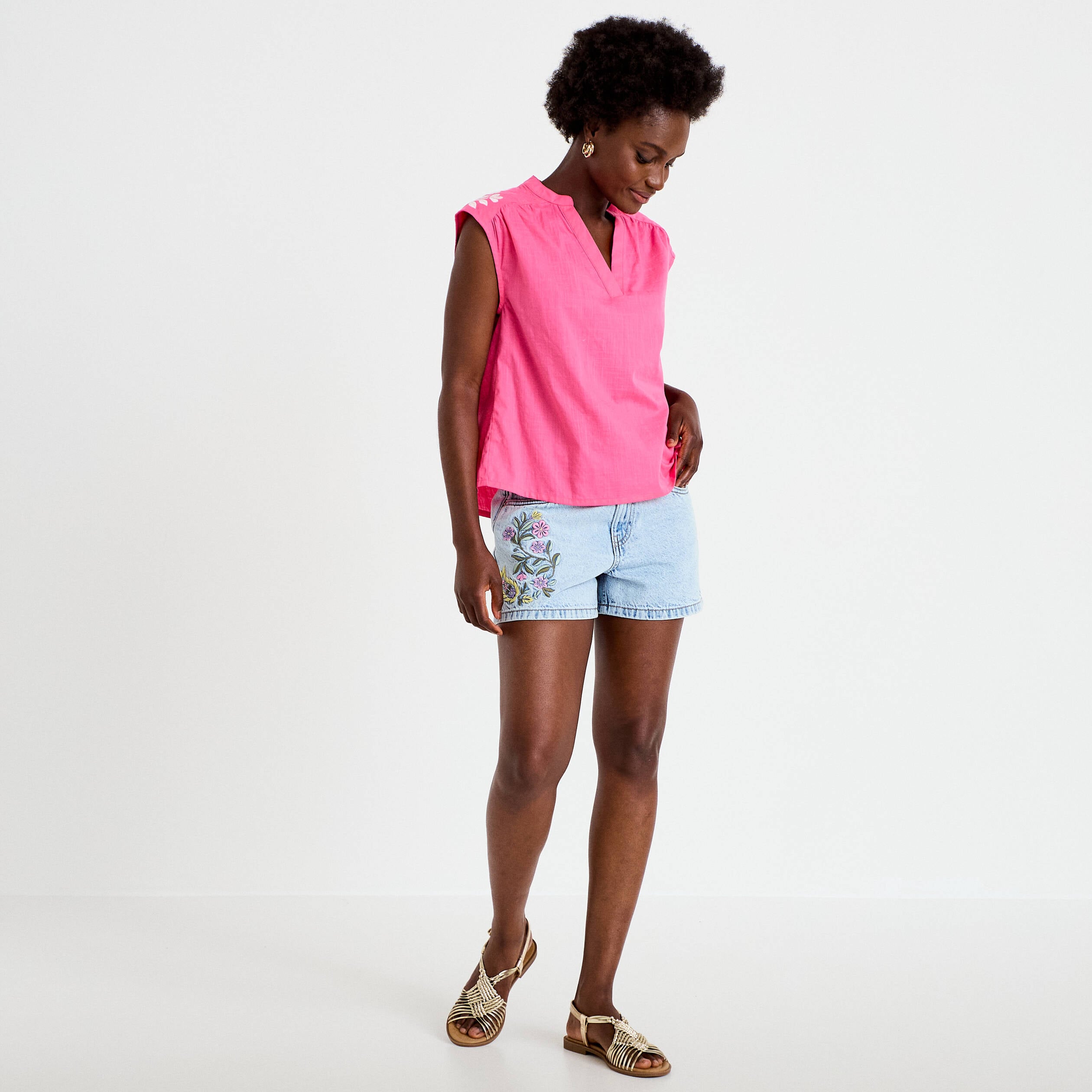 Short en jean avec broderie denim bleach femme