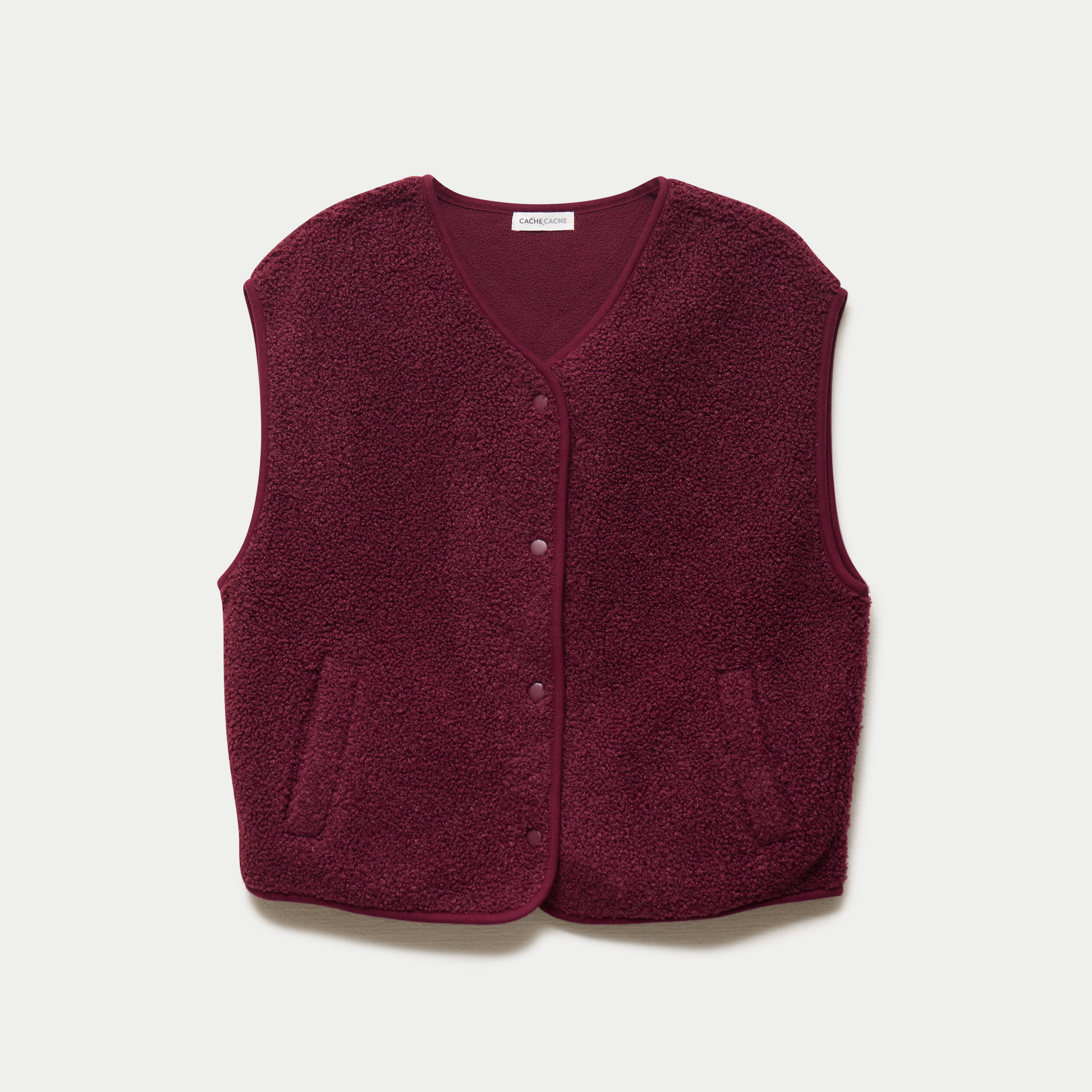 Gilet sans manches effet polaire bordeaux femme