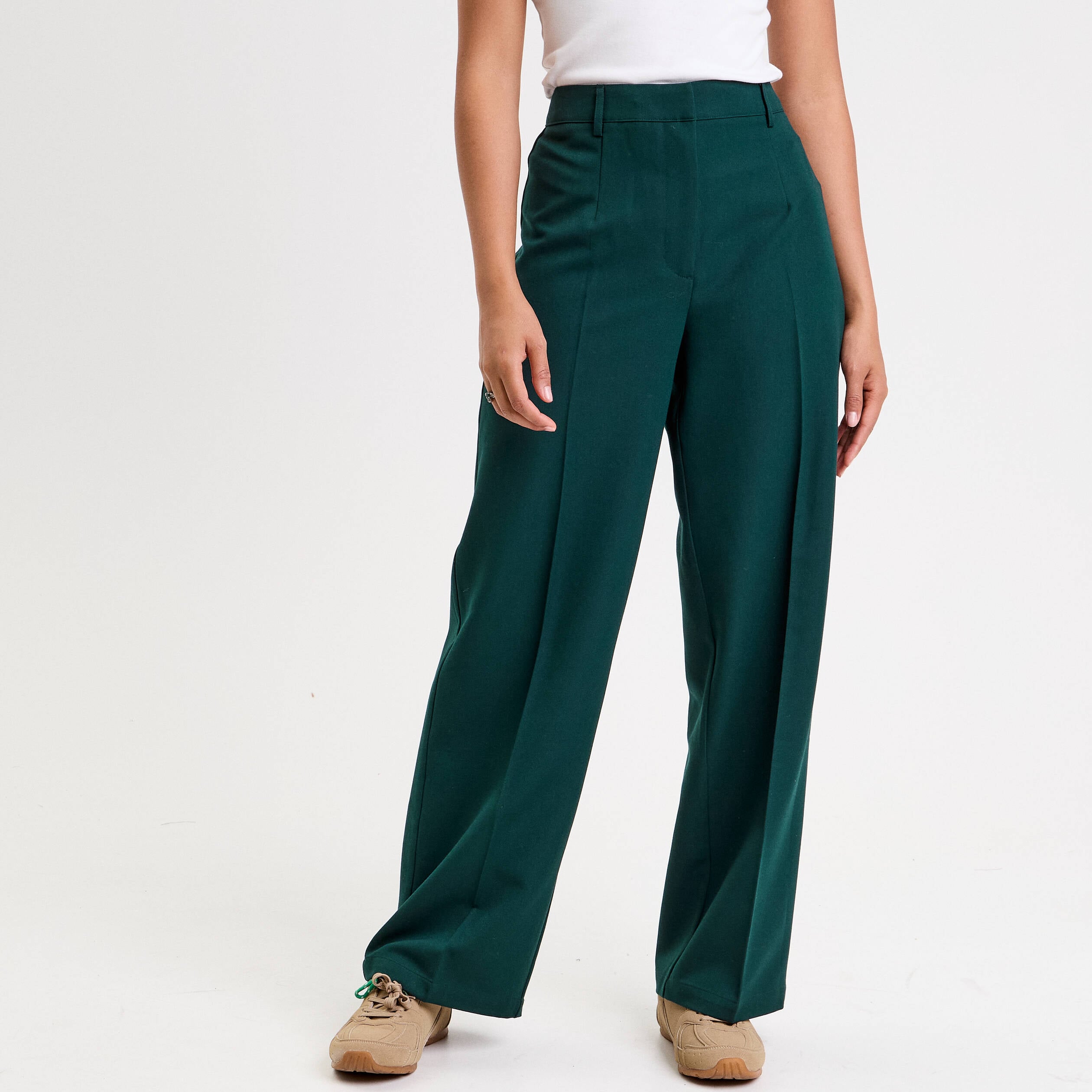 Pantalon bootcut taille haute vert fonc&eacute; femme