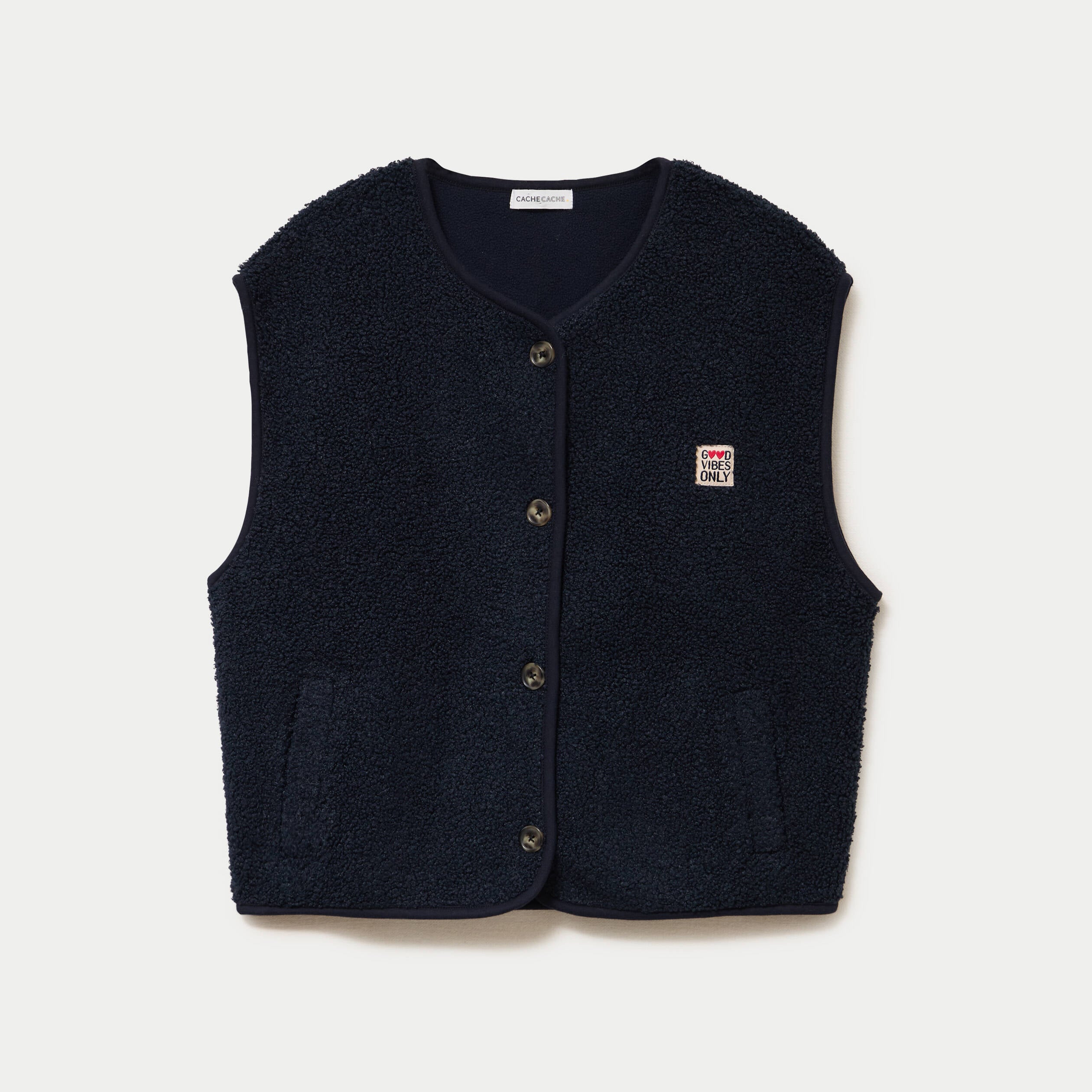 Gilet sans manches effet polaire bleu marine femme