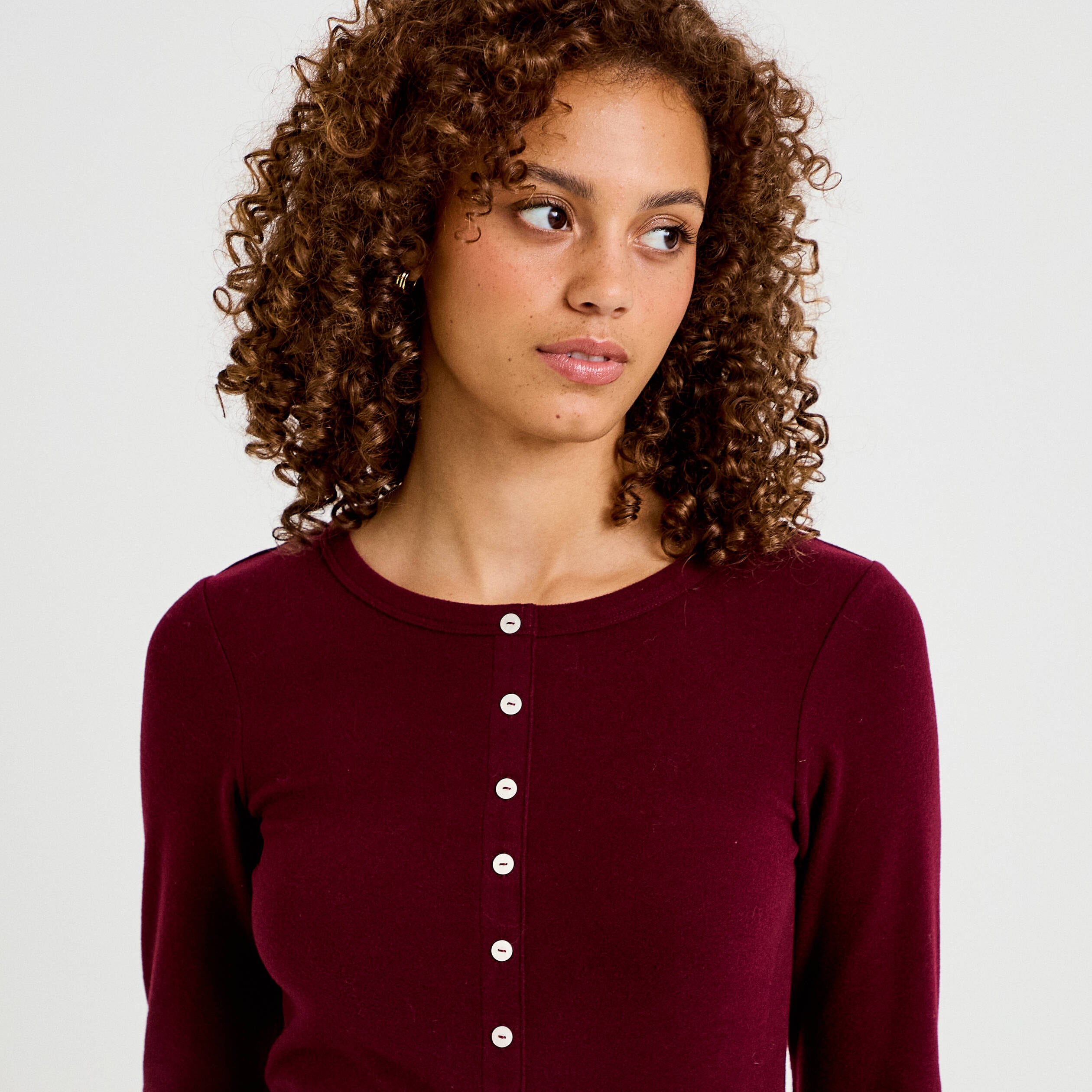 Doudou col rond manches longues bordeaux femme