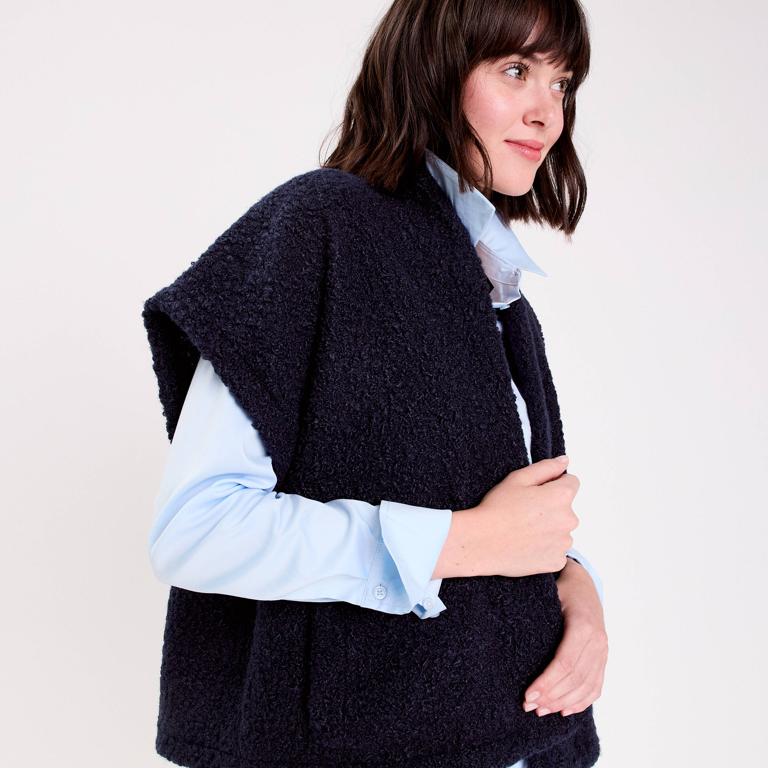 Gilet polaire manches courtes bleu marine femme