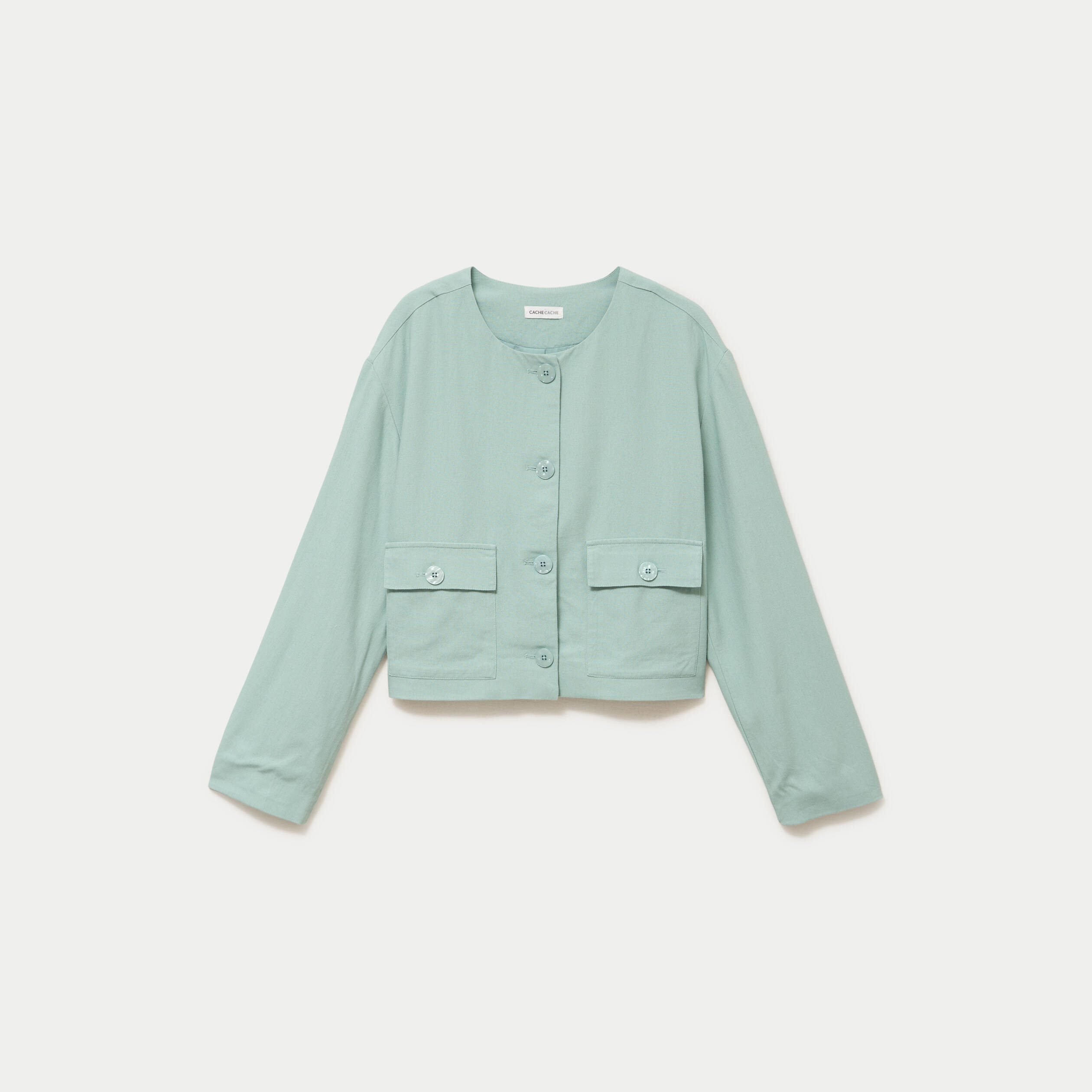 Veste coupe droite courte vert pastel femme