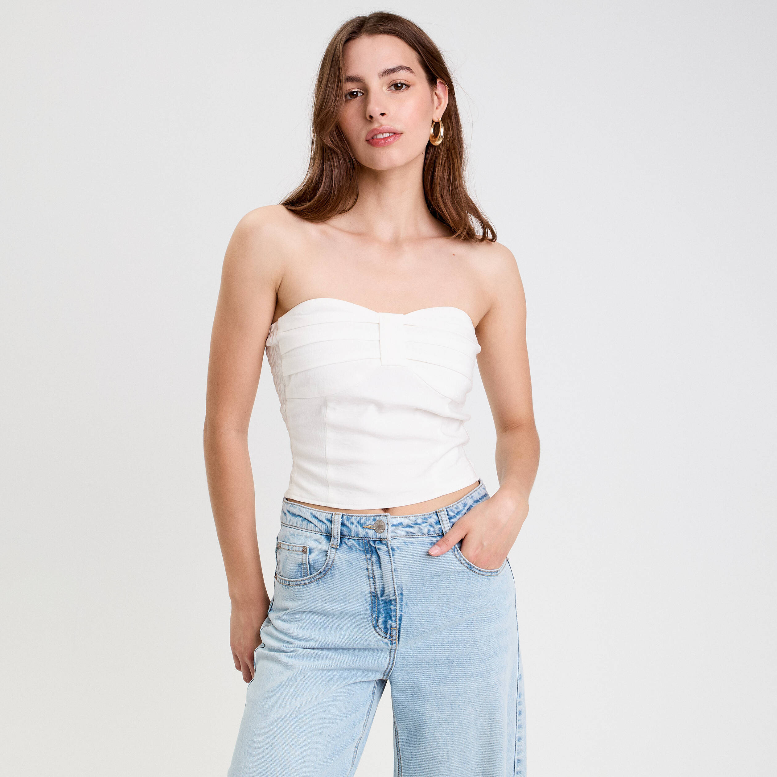 Bustier cintr&eacute; sans manches ecru femme