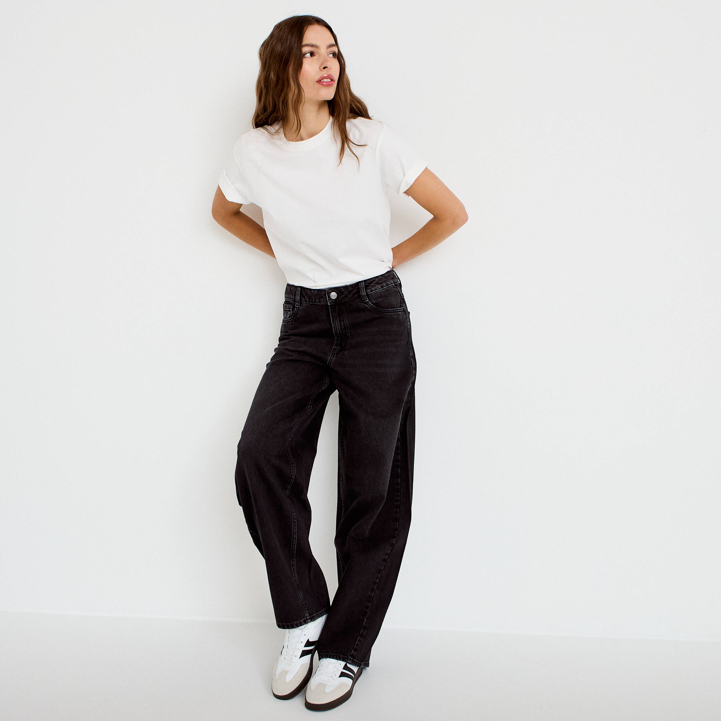 Jean coupe large denim noir femme