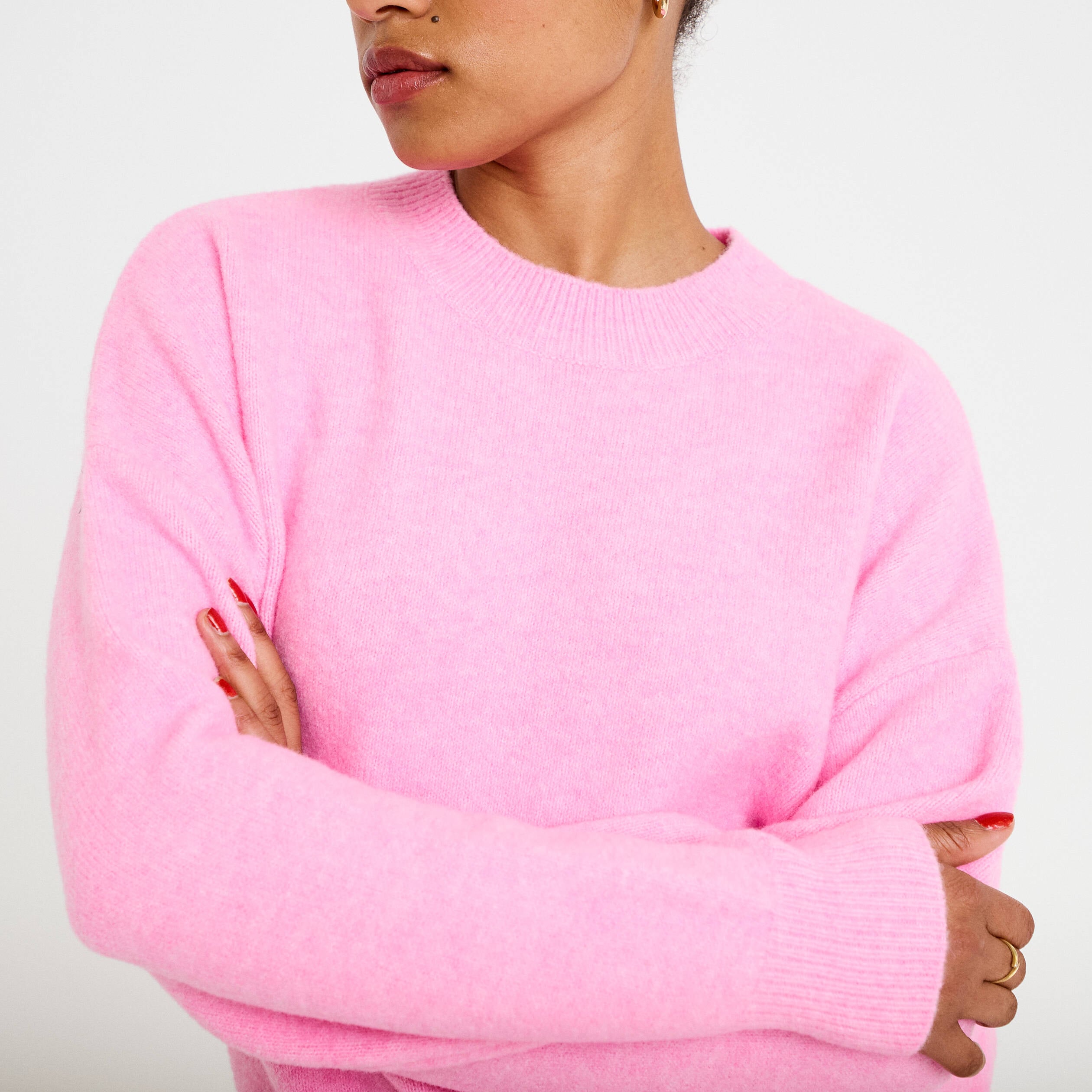 Pull col rond rose femme