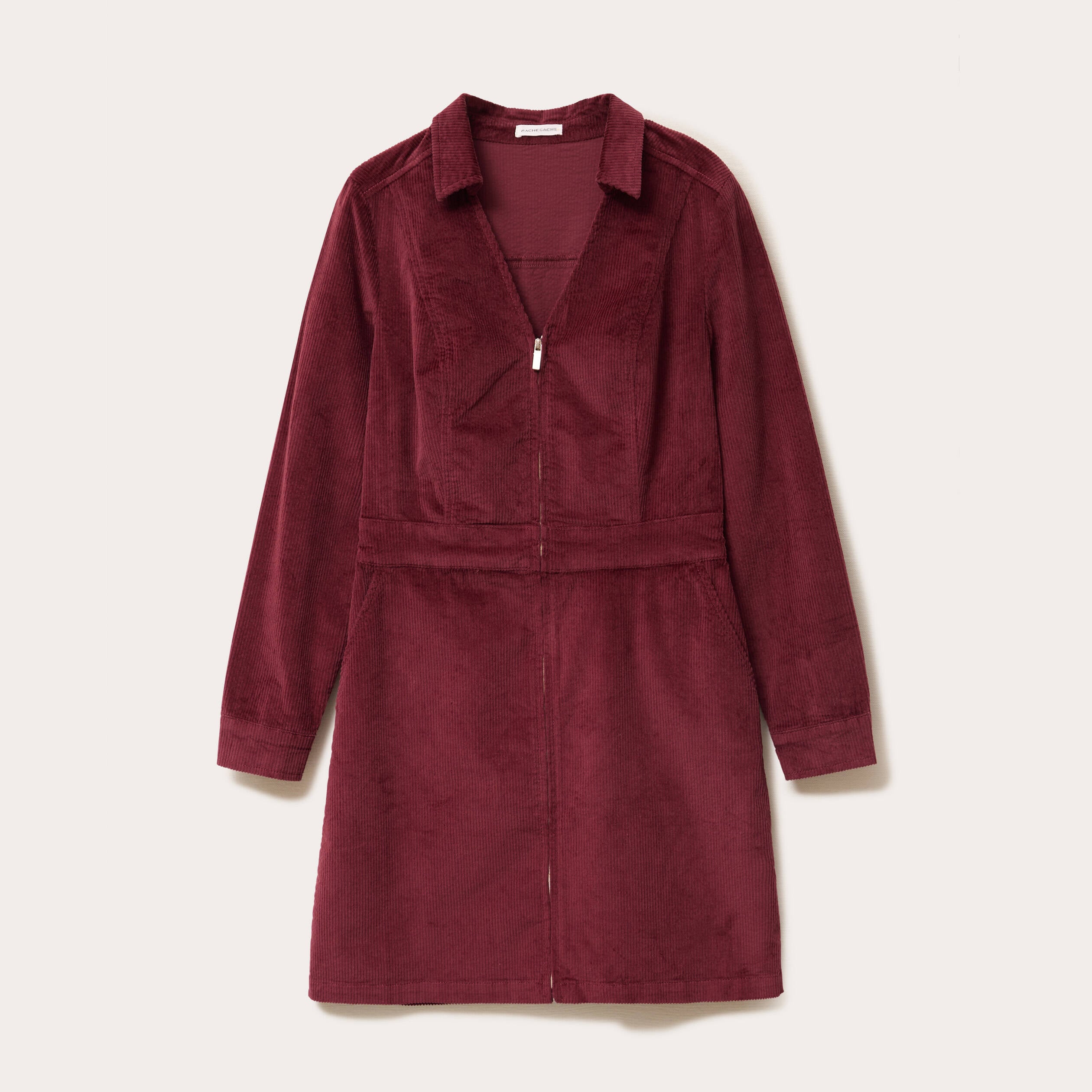 Robe zipp&eacute;e en velours bordeaux femme