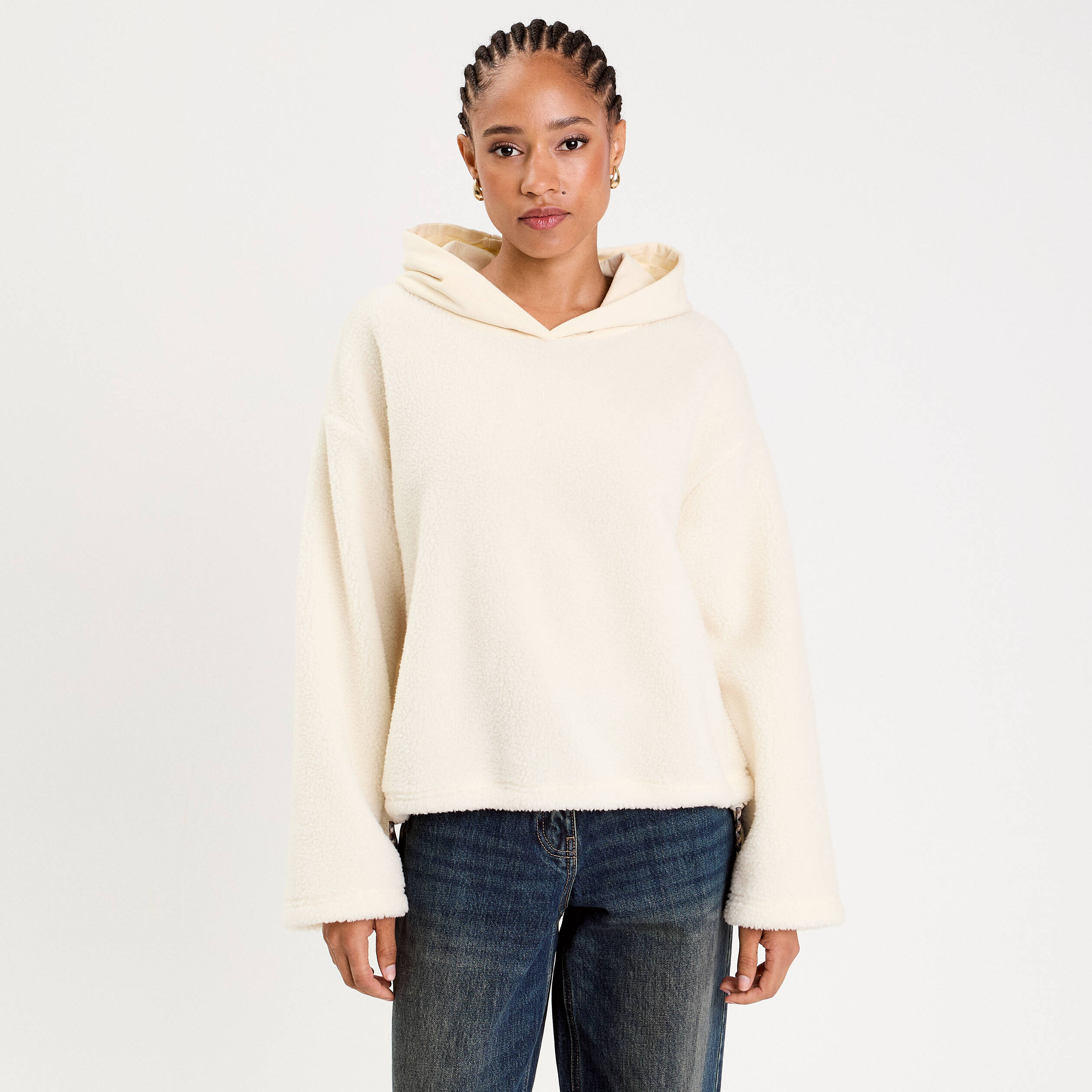 Sweat effet polaire ecru femme