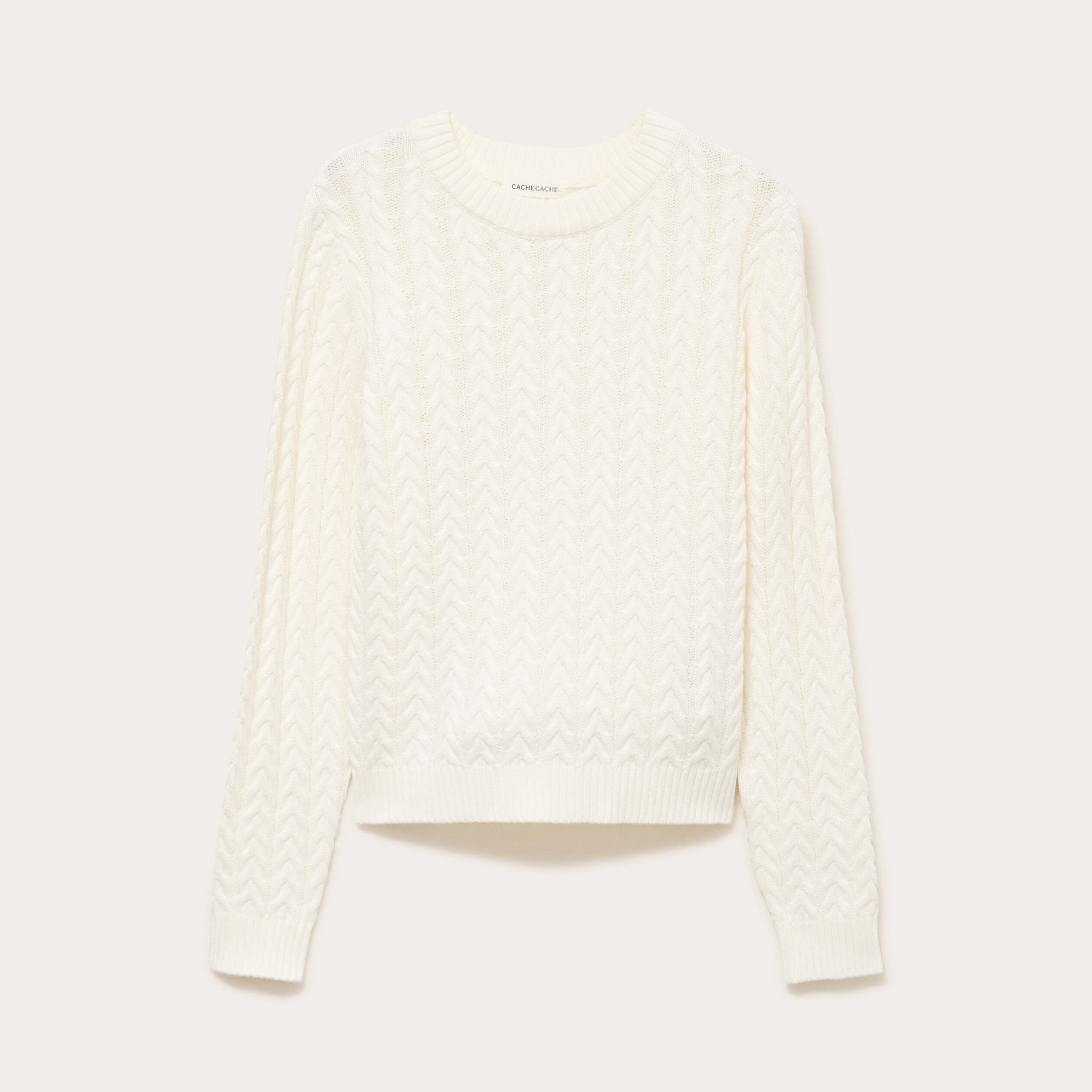 Pull torsad&eacute; ecru femme