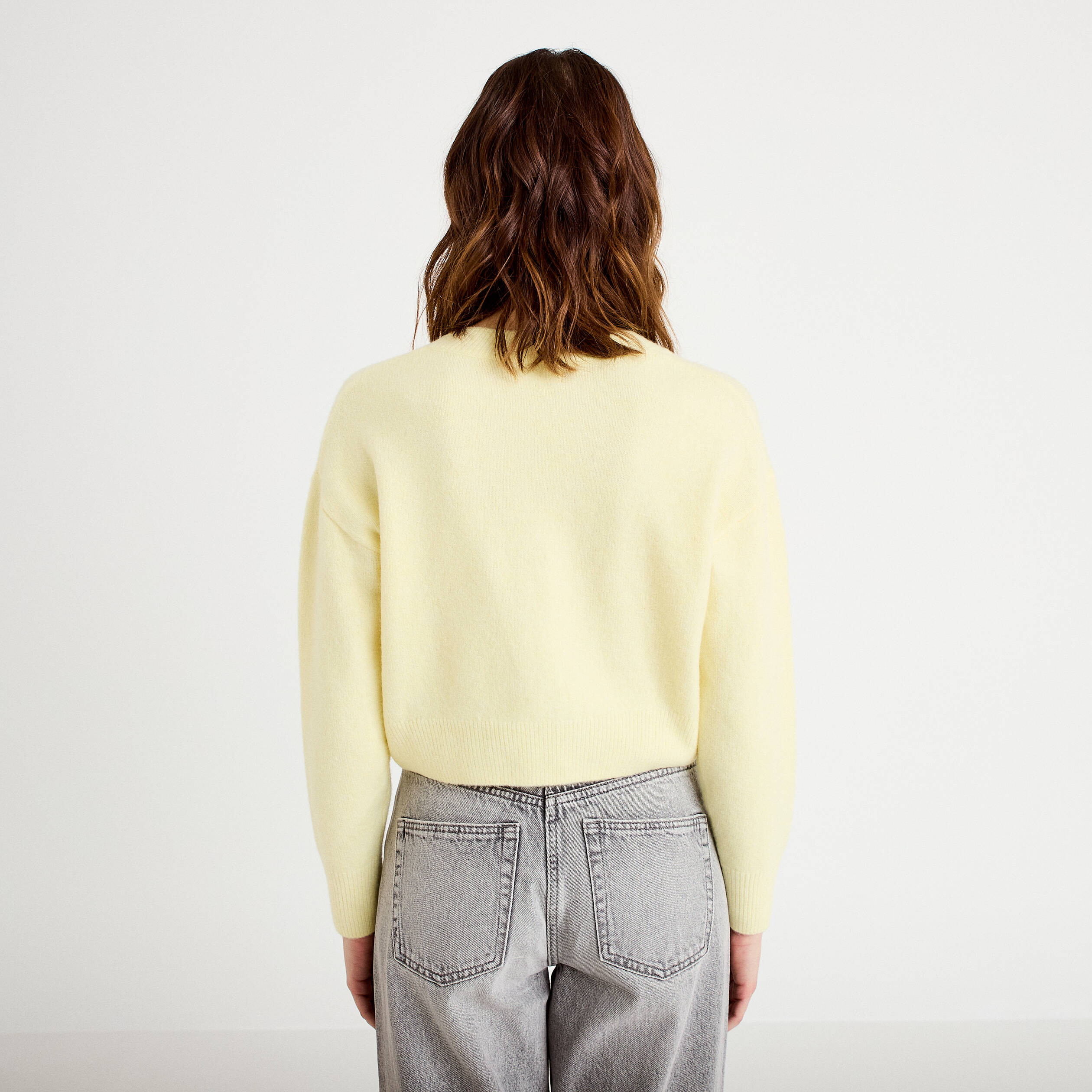 Gilet court nou&eacute; jaune clair femme