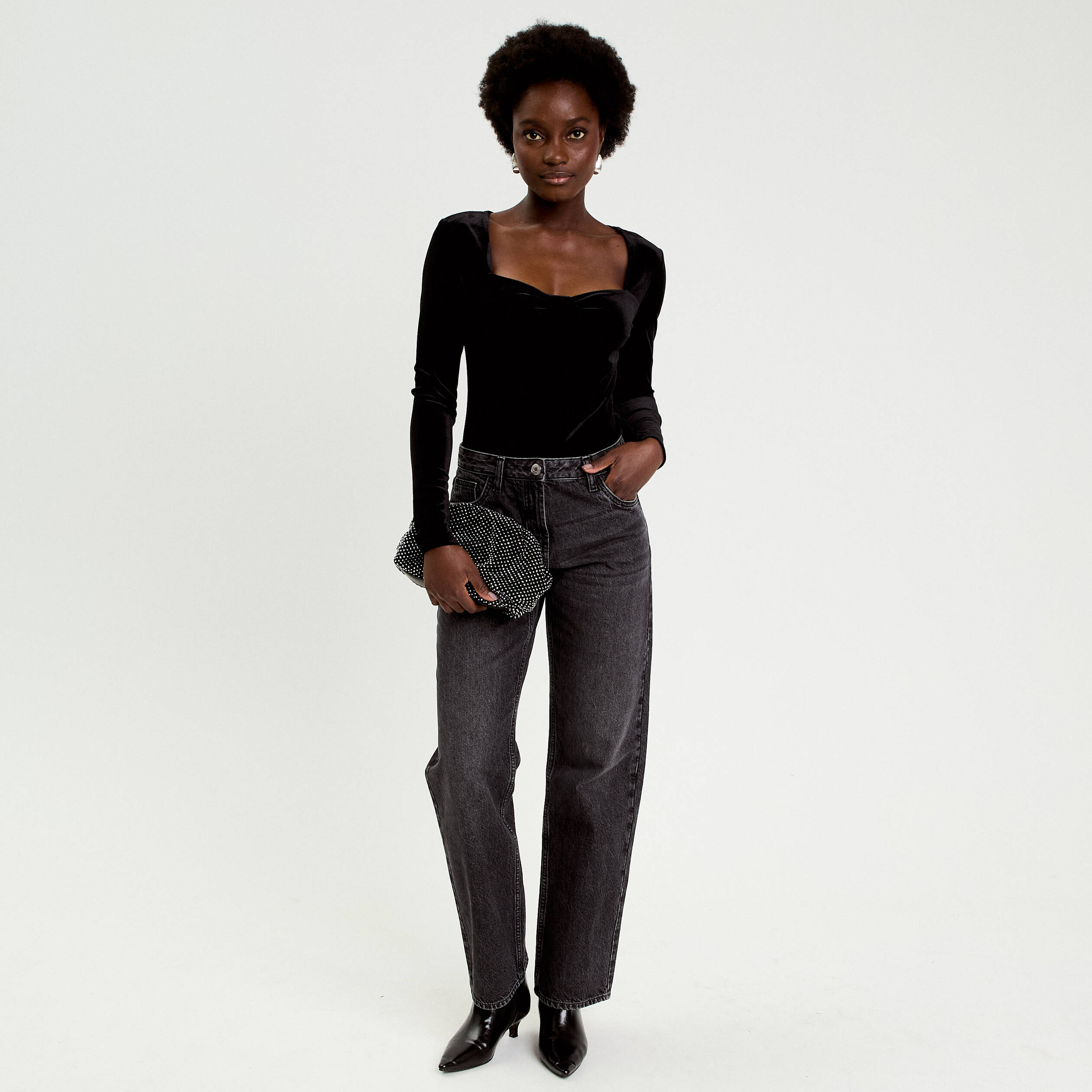 Top ajust&eacute; velours noir femme
