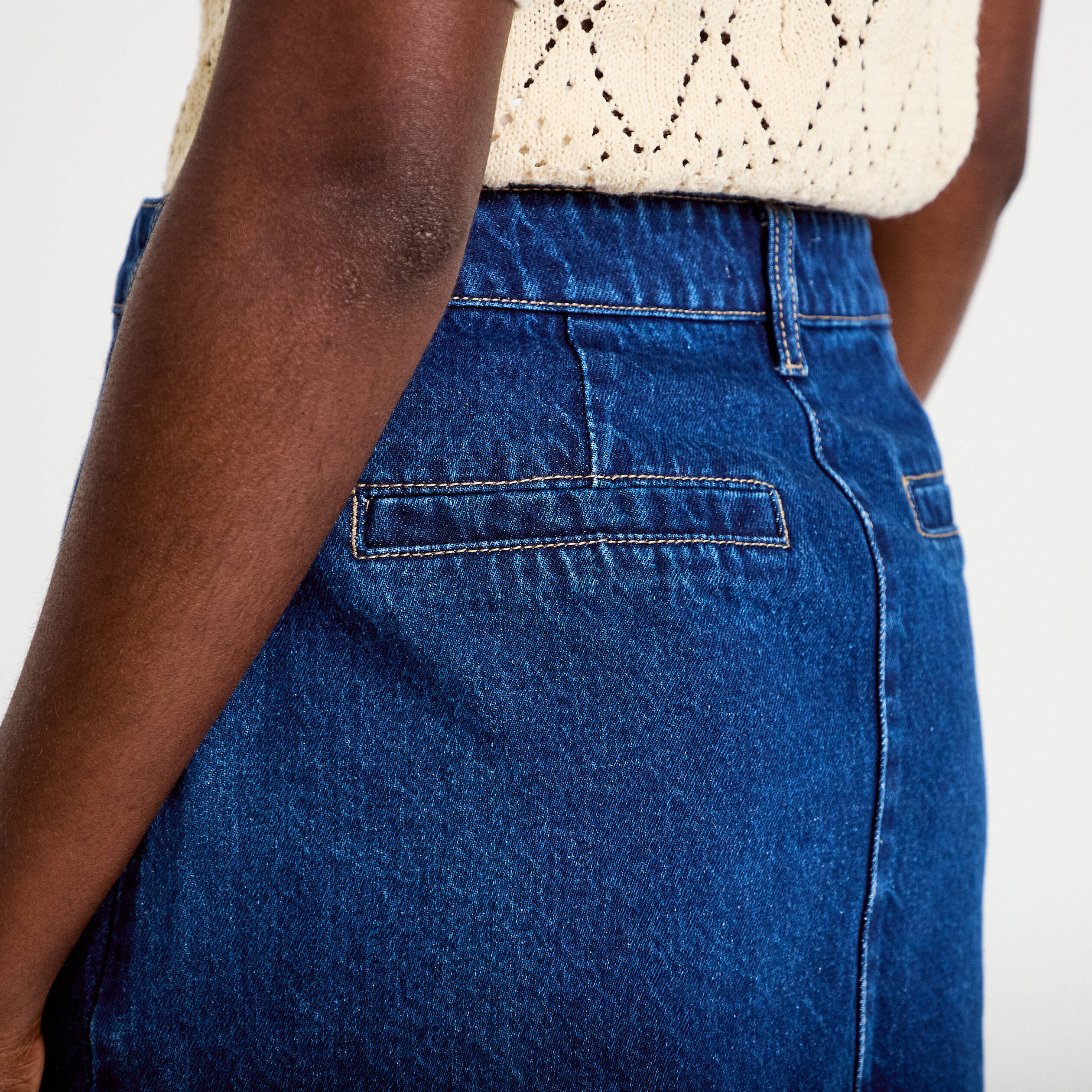 Jupe droite courte en jean denim double stone femme