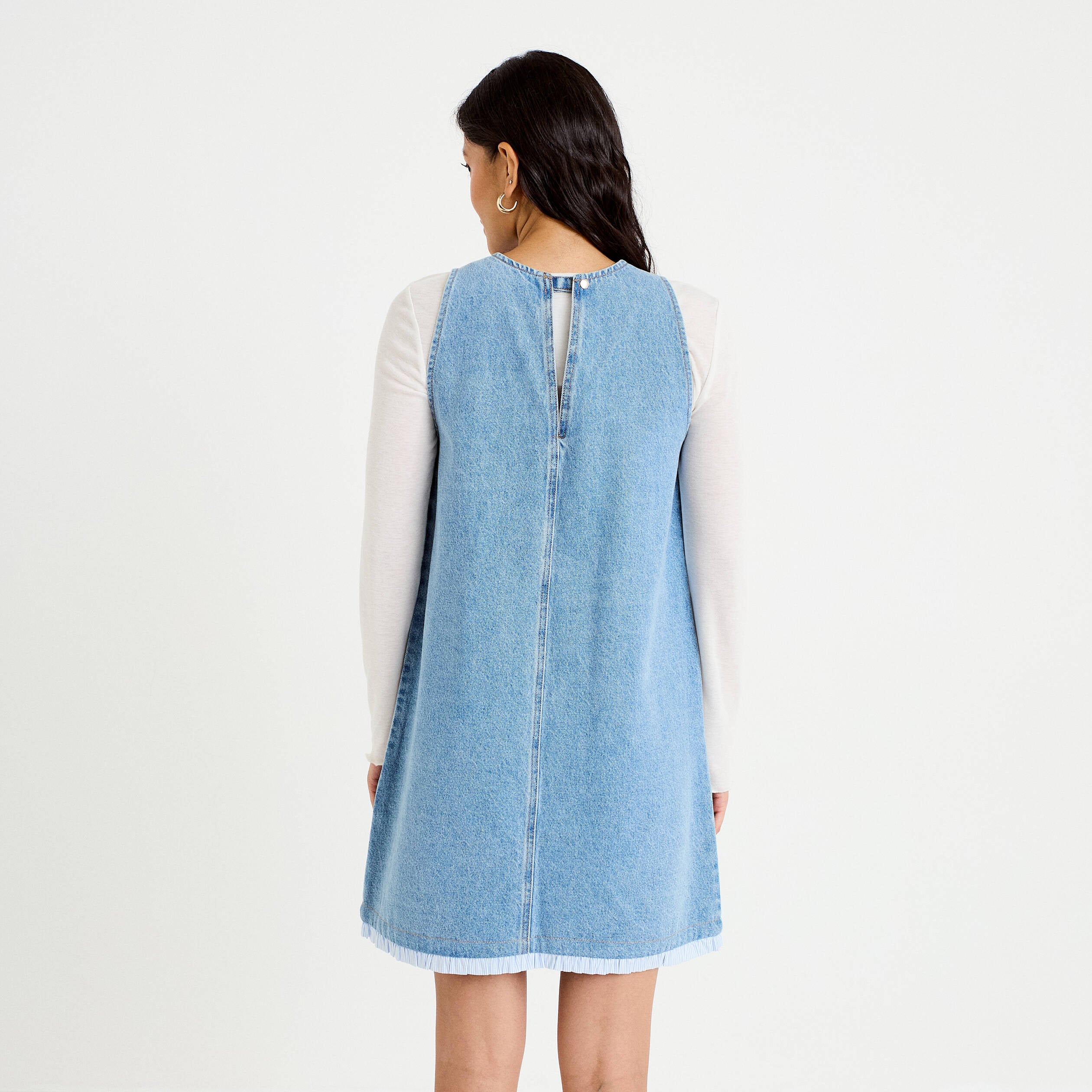 Robe droite courte en jean sans manches denim bleach femme