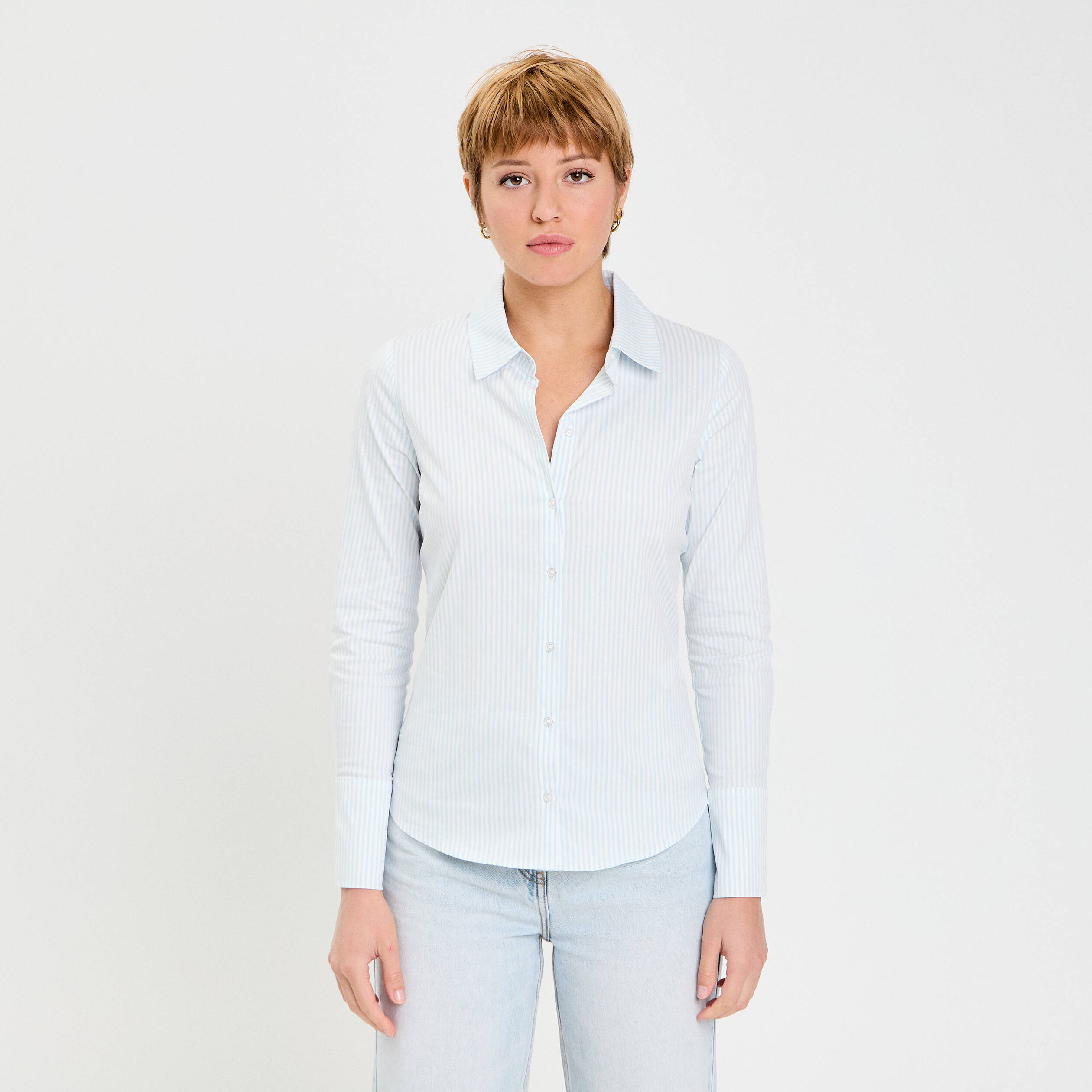 Chemise manches longues bleu femme
