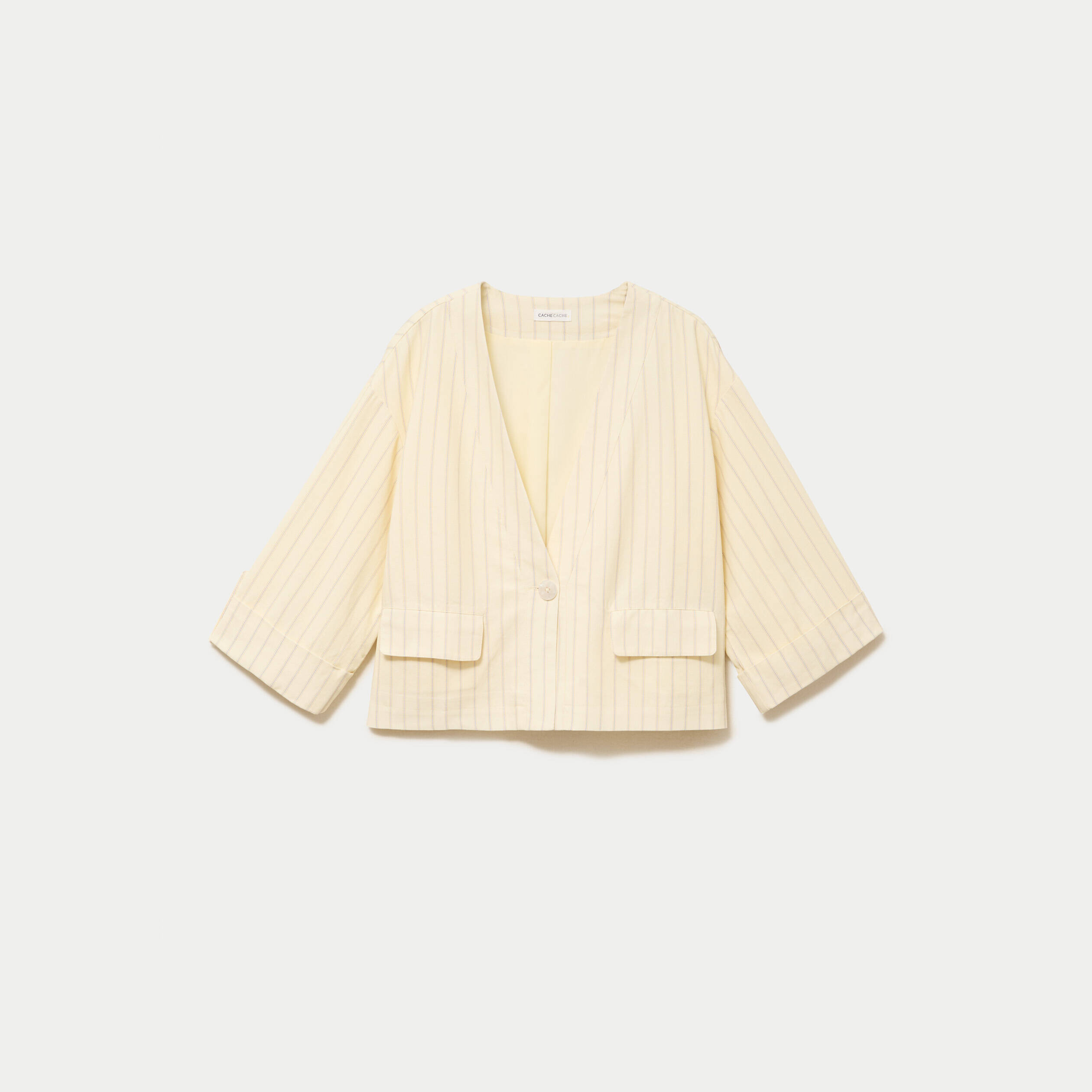 Veste ample manches 3/4 jaune pastel femme
