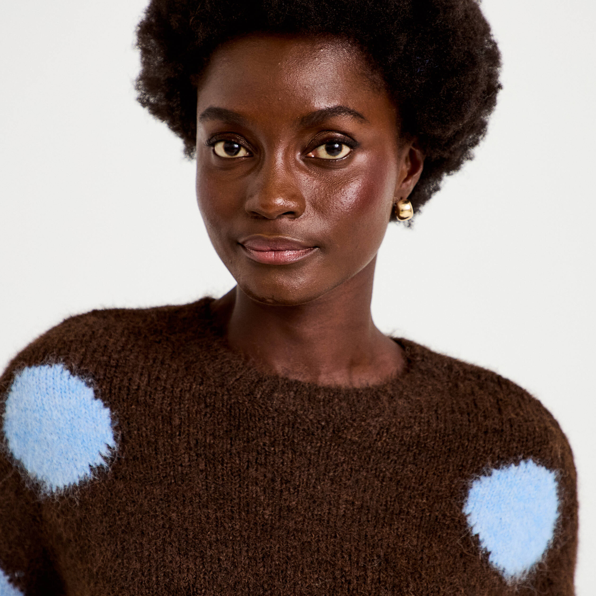 Pull col rond manches courtes marron fonc&eacute; femme