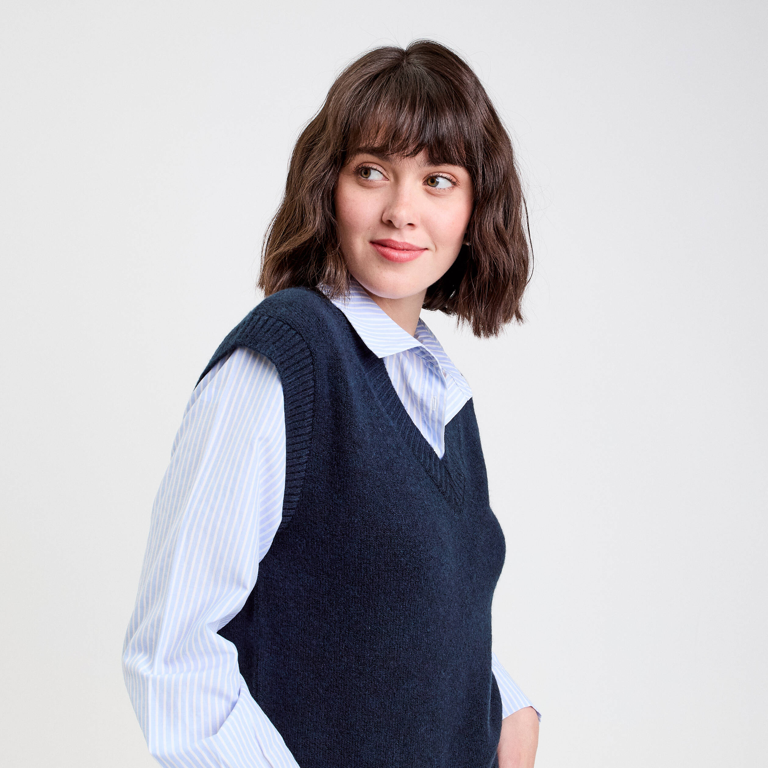 Pull chemise 2-en-1 bleu marine femme