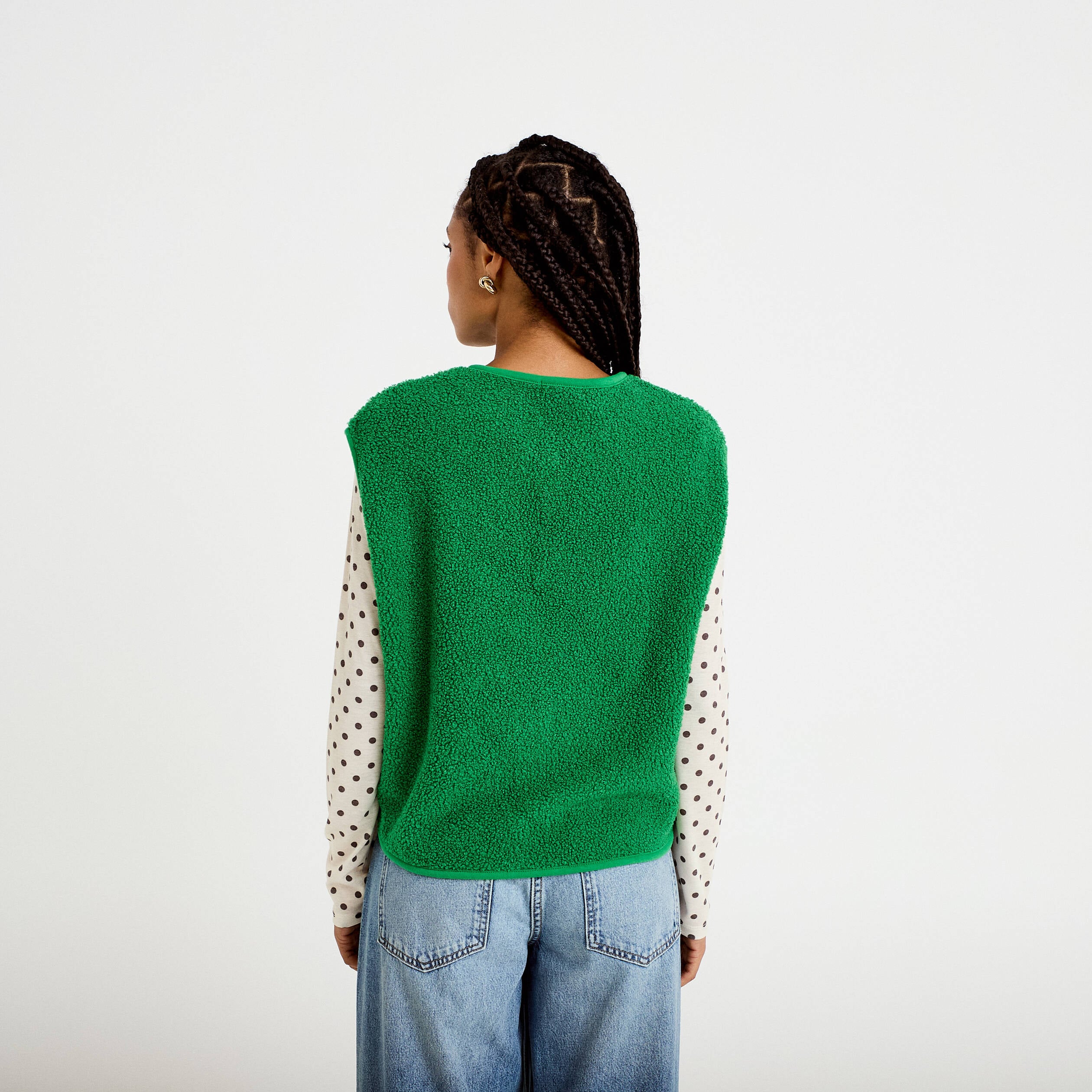 Veste sans manches fausse fourrure vert fonc&eacute; femme