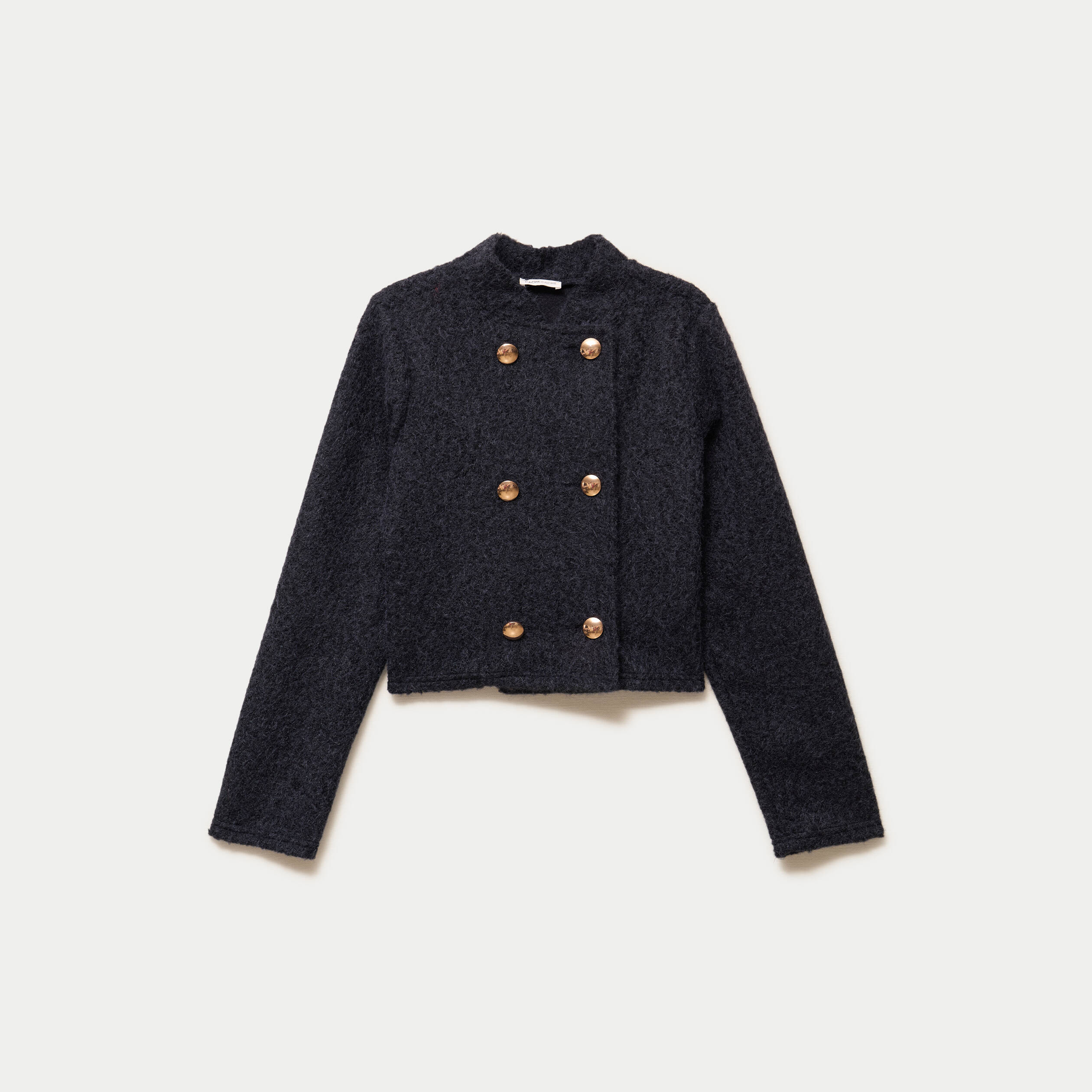 Veste droite cropped effet polaire bleu marine femme