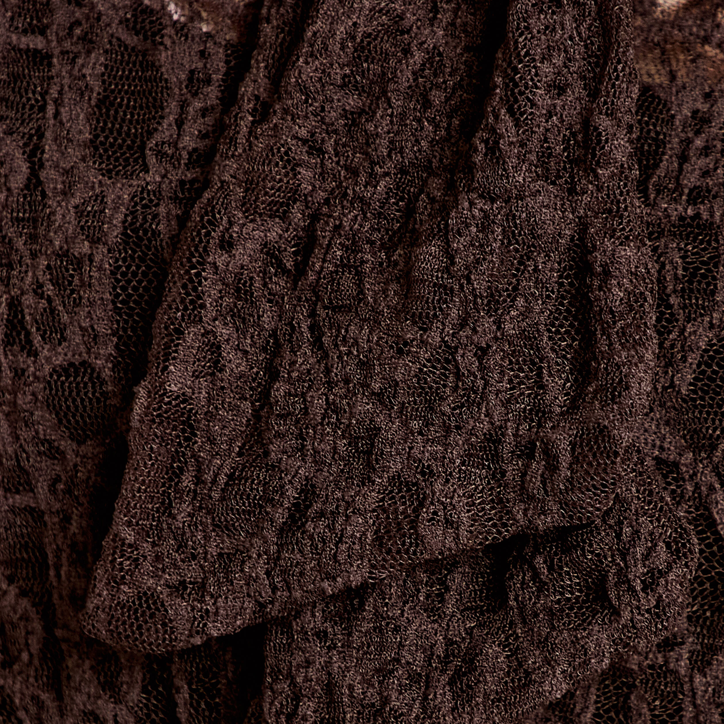 Blouse droite col montant dentelle marron fonc&eacute; femme