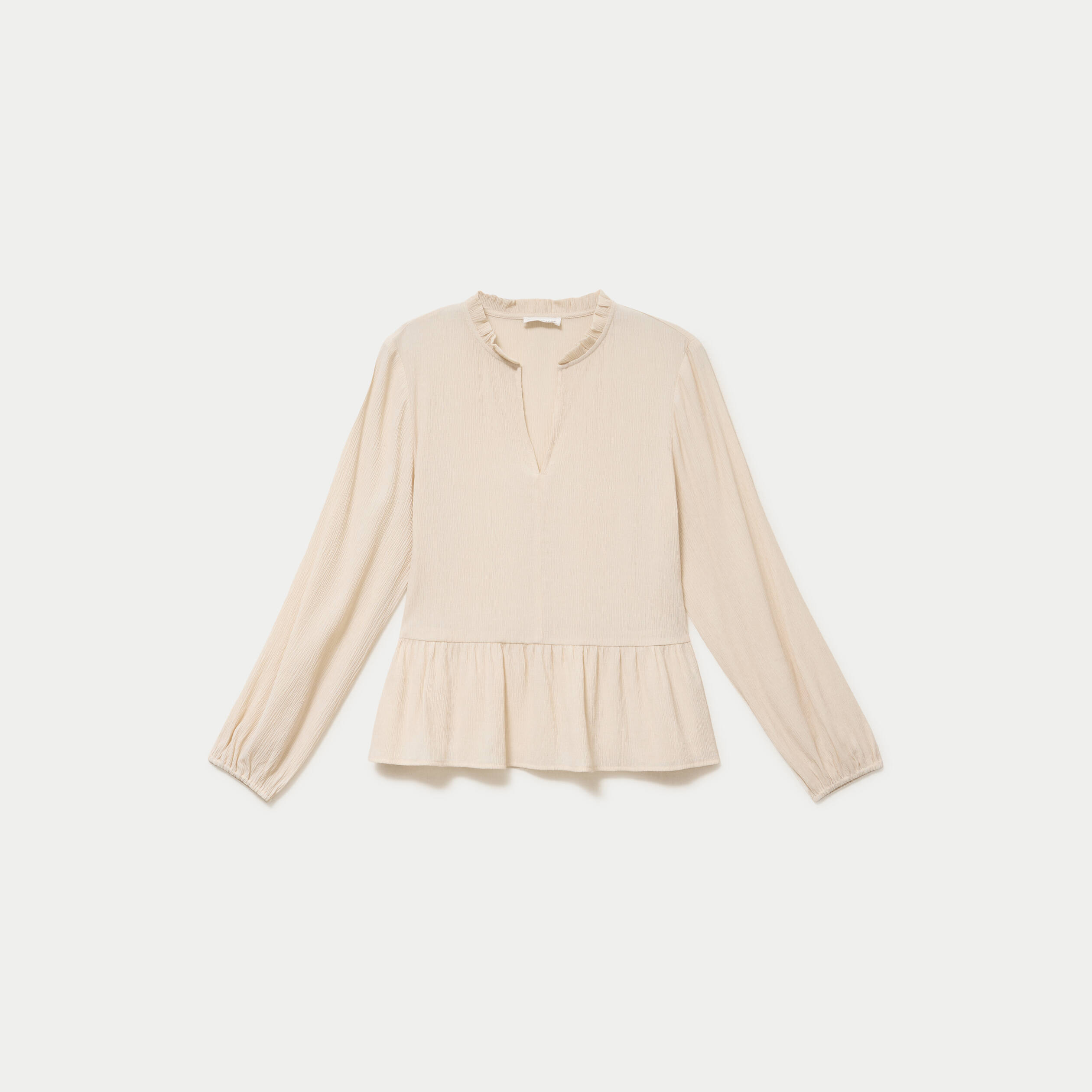 Blouse ample col v manches longues beige femme