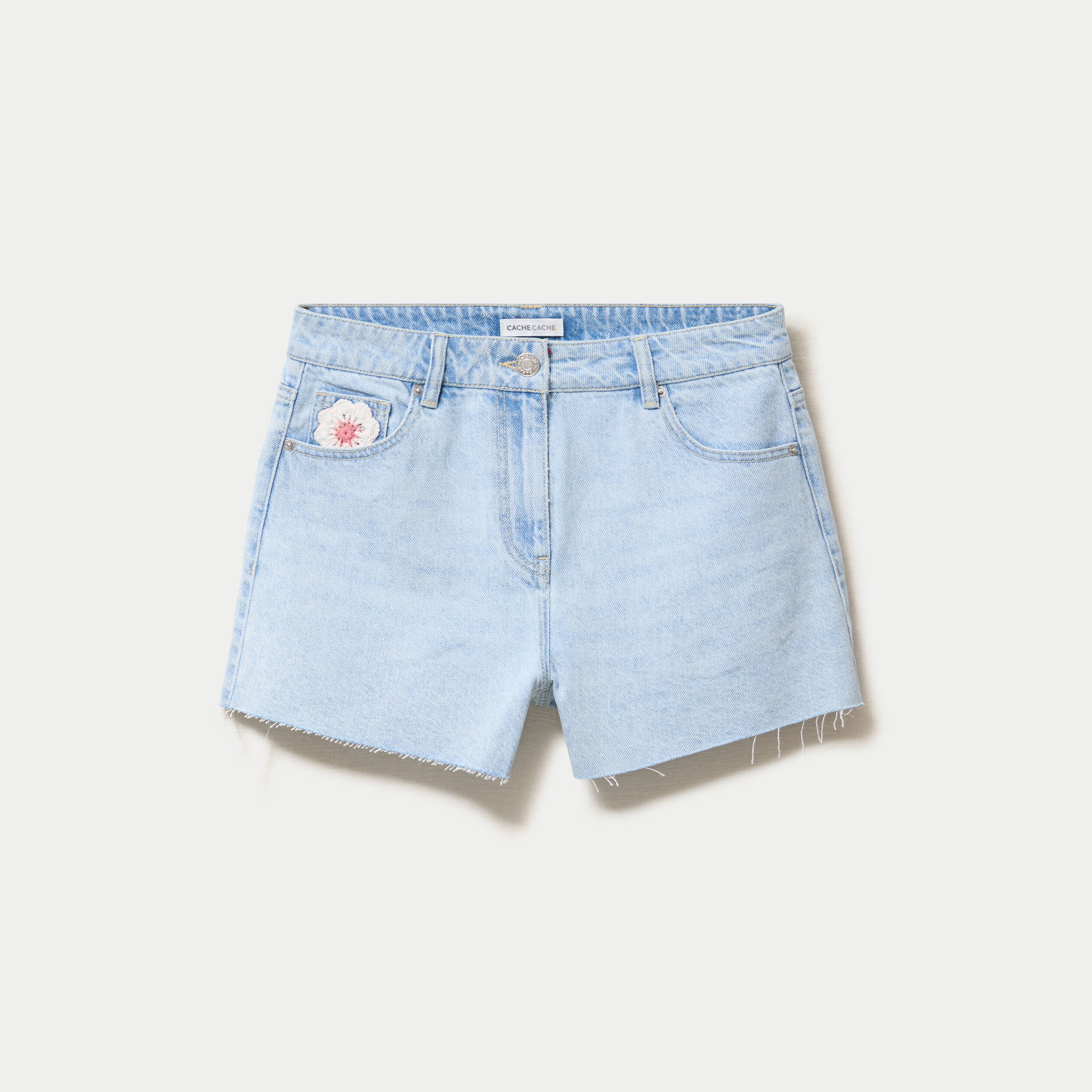 Short en jean taille basse denim bleach femme