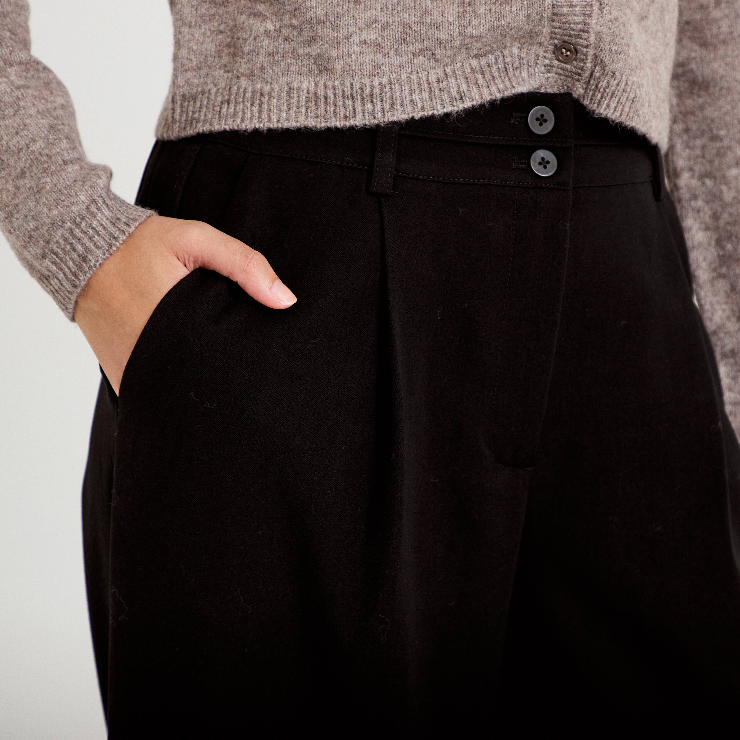 Pantalon large taille haute noir femme
