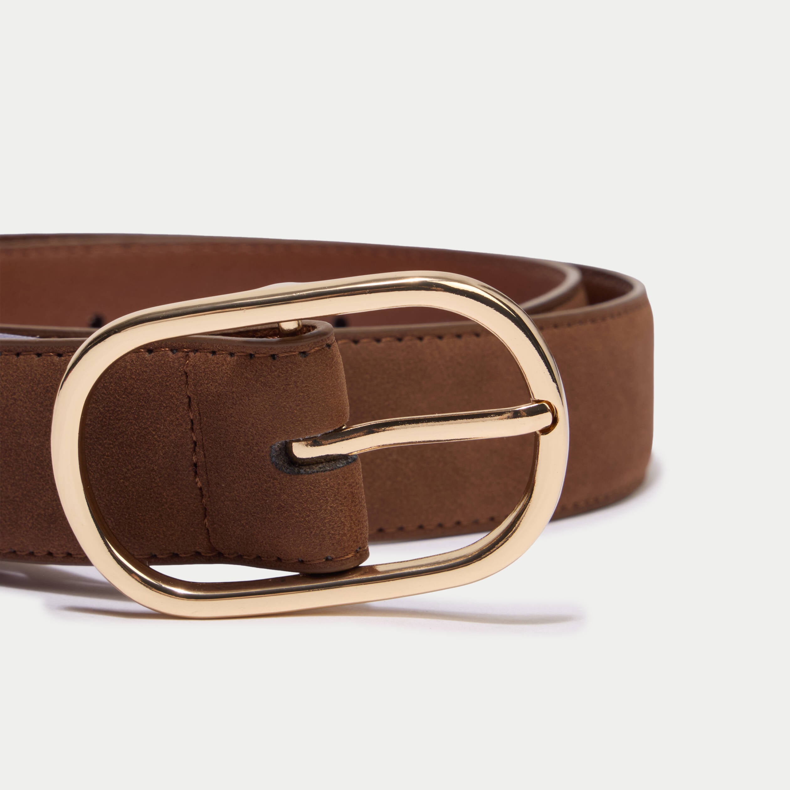 Ceinture fine aspect daim camel femme