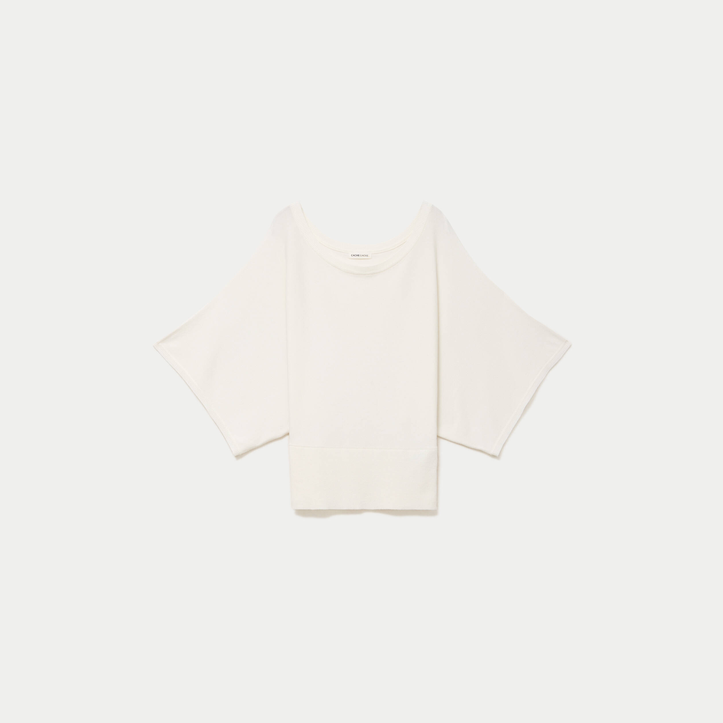 Pull ample manches courtes col rond ecru femme