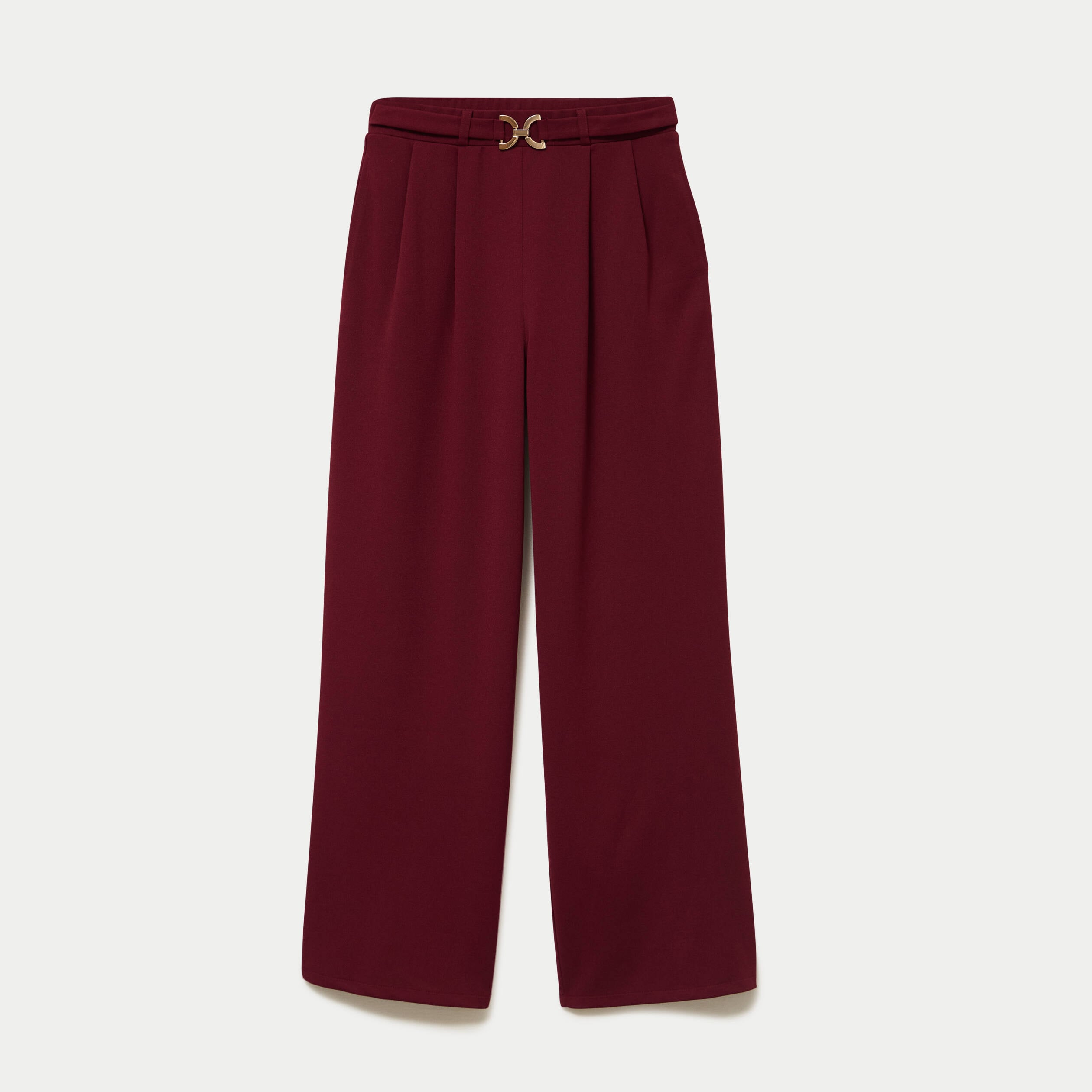 Pantalon large ceinture bijou bordeaux femme