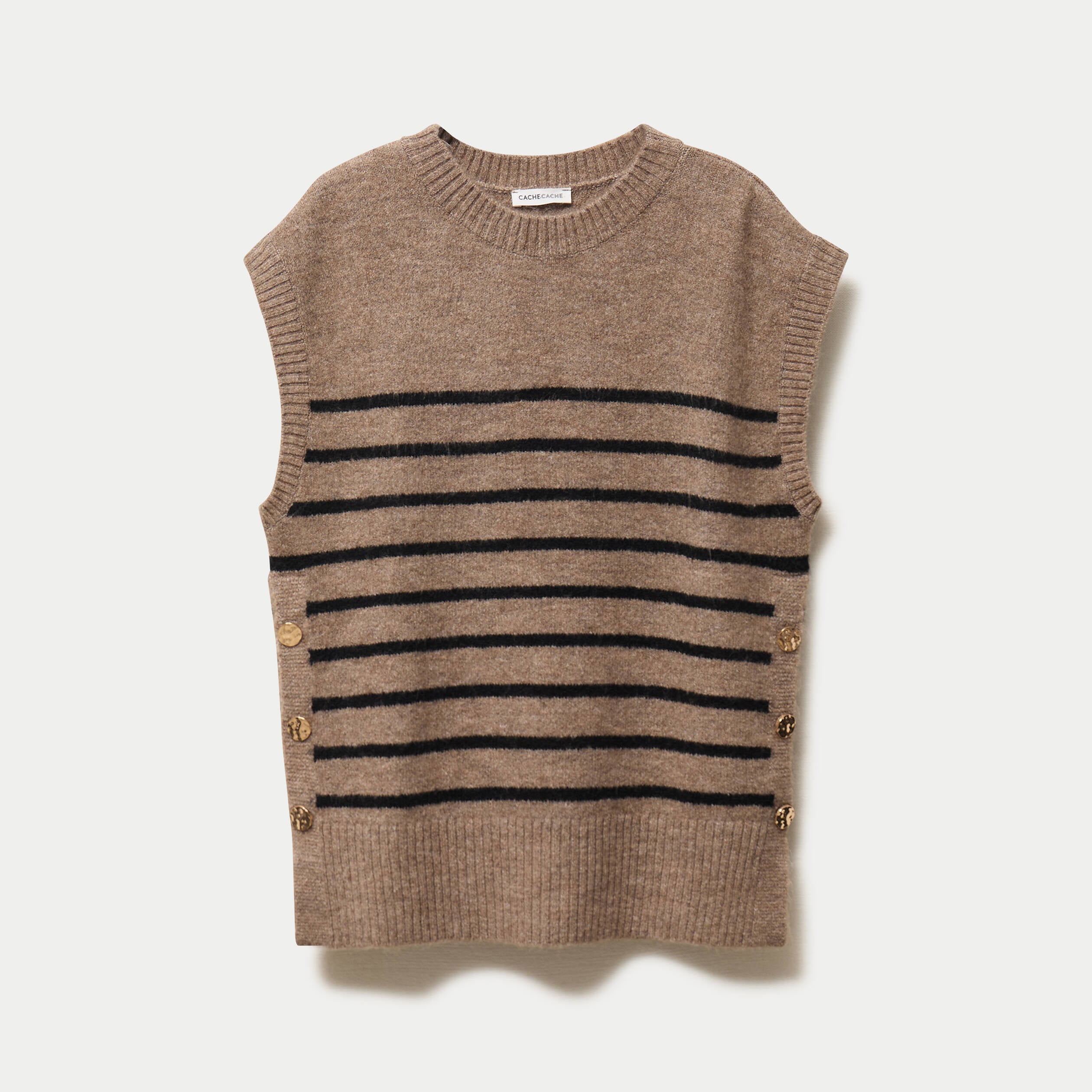 Pull sans manches marron femme