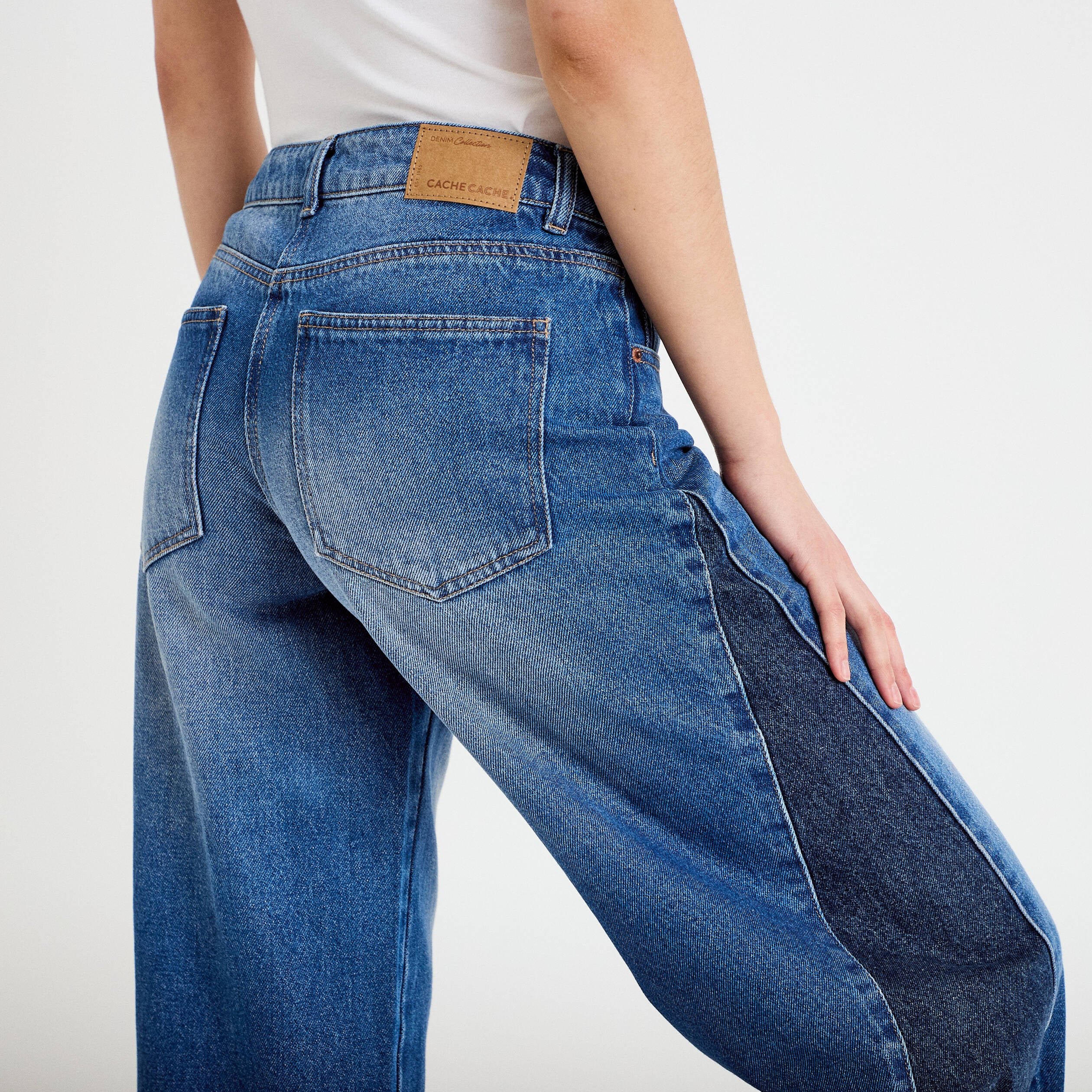 Jean wide leg taille basse denim double stone femme