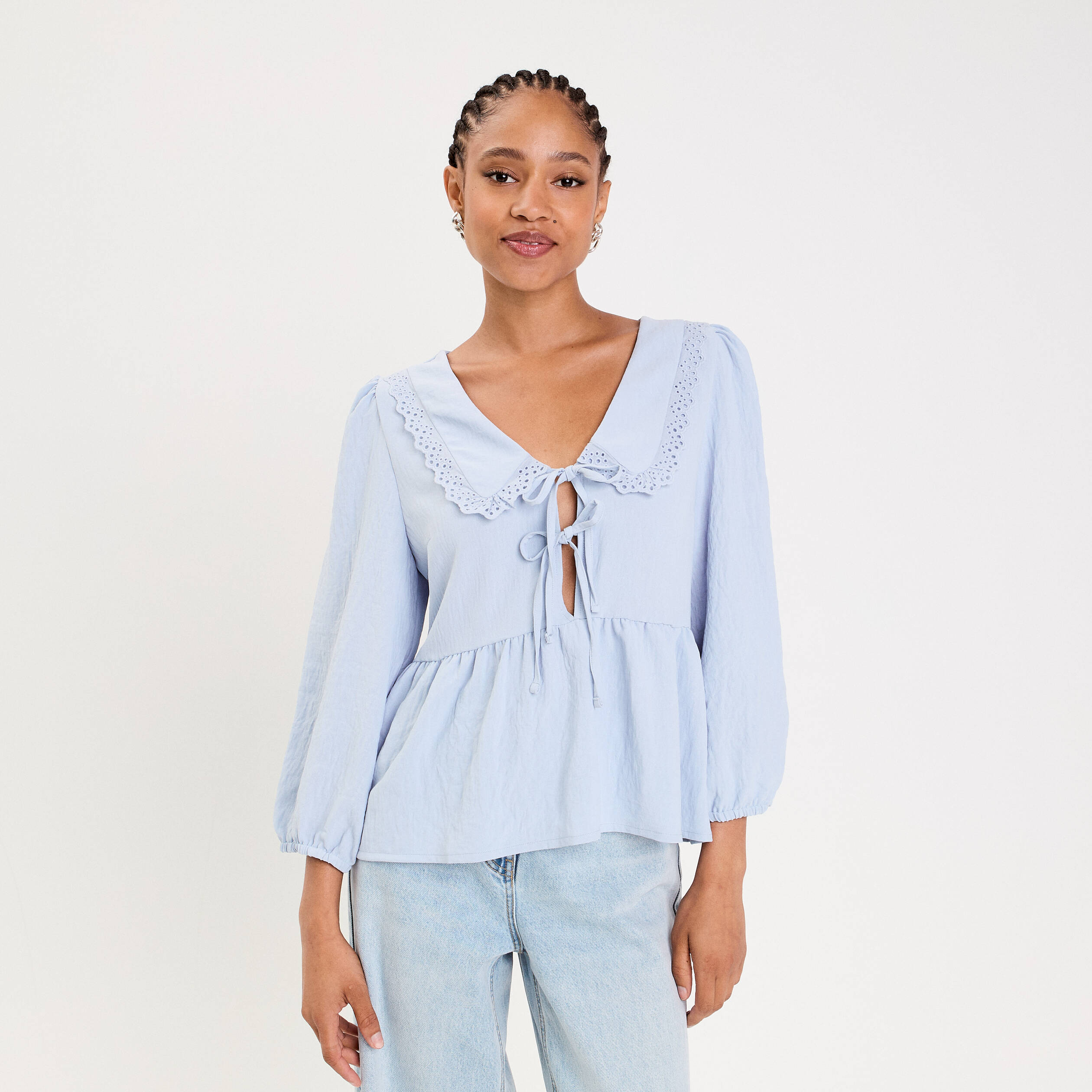 Blouse col claudine denim snow gris femme