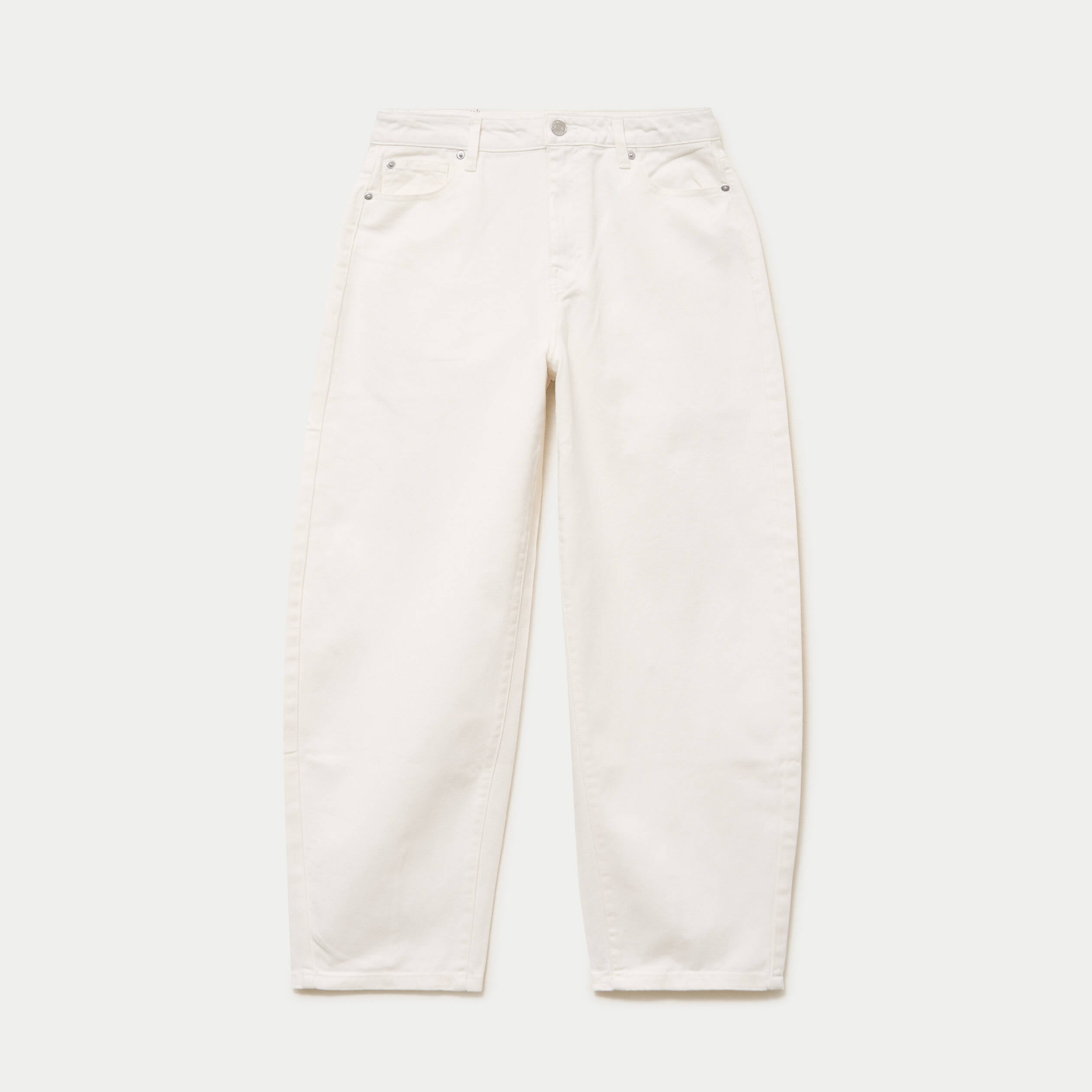 Jean barrel cropped taille standard denim blanc femme