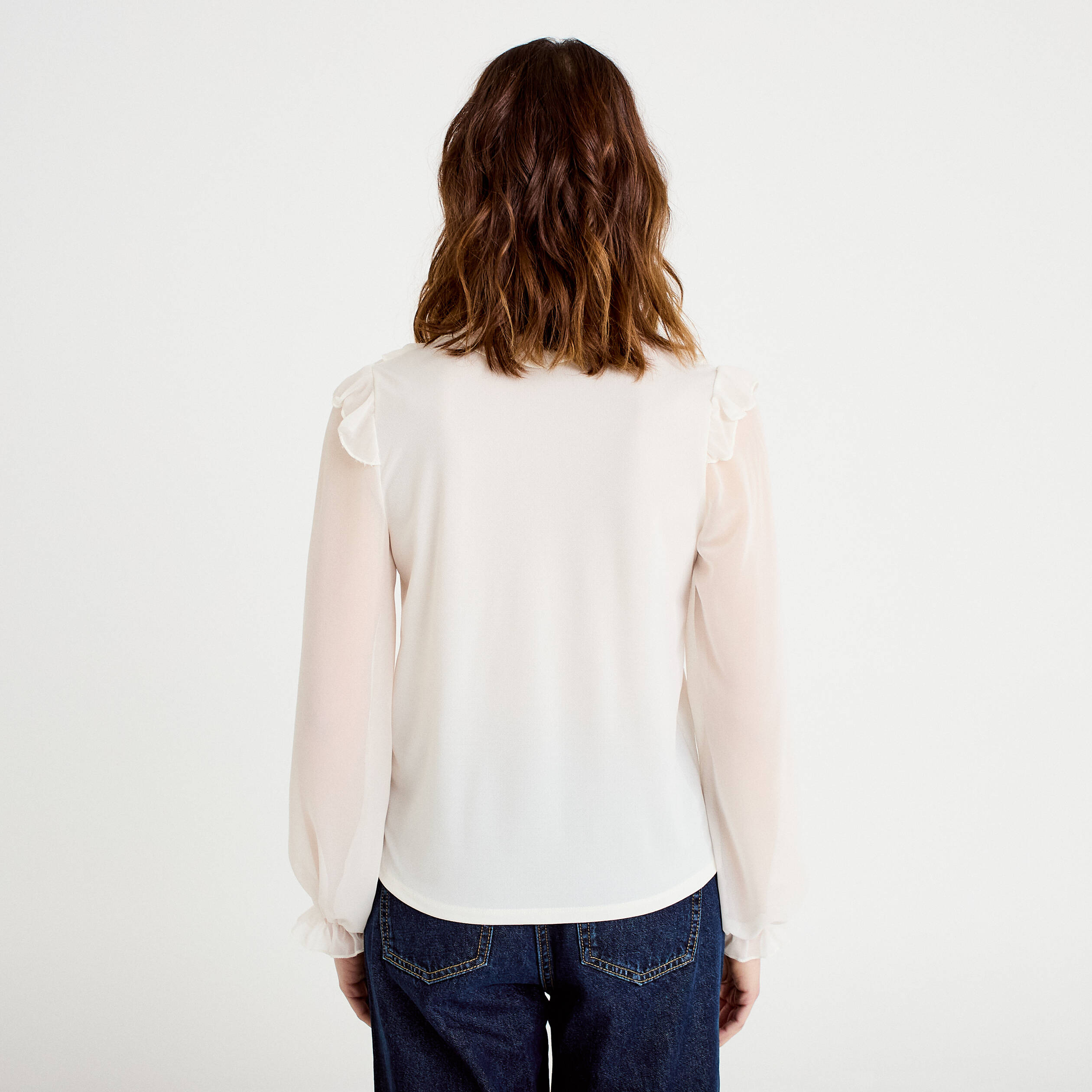 Blouse col v manches longues ecru femme