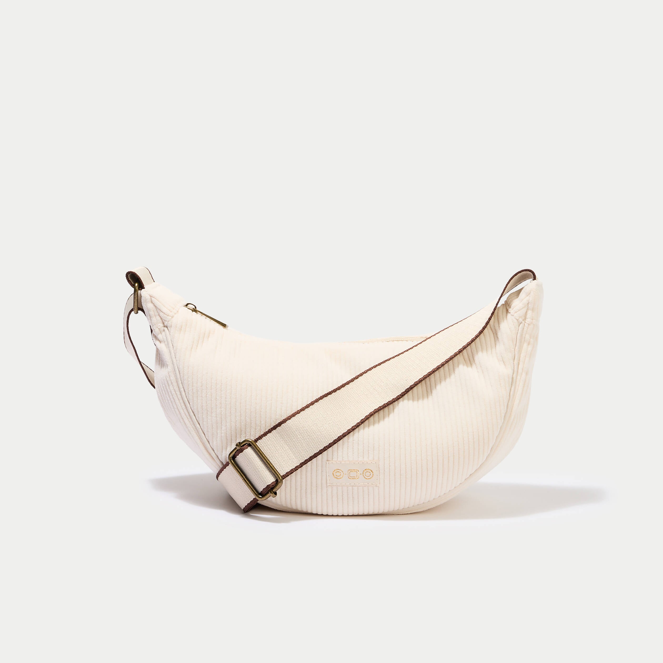 Sac banane velours c&ocirc;tel&eacute; ecru femme