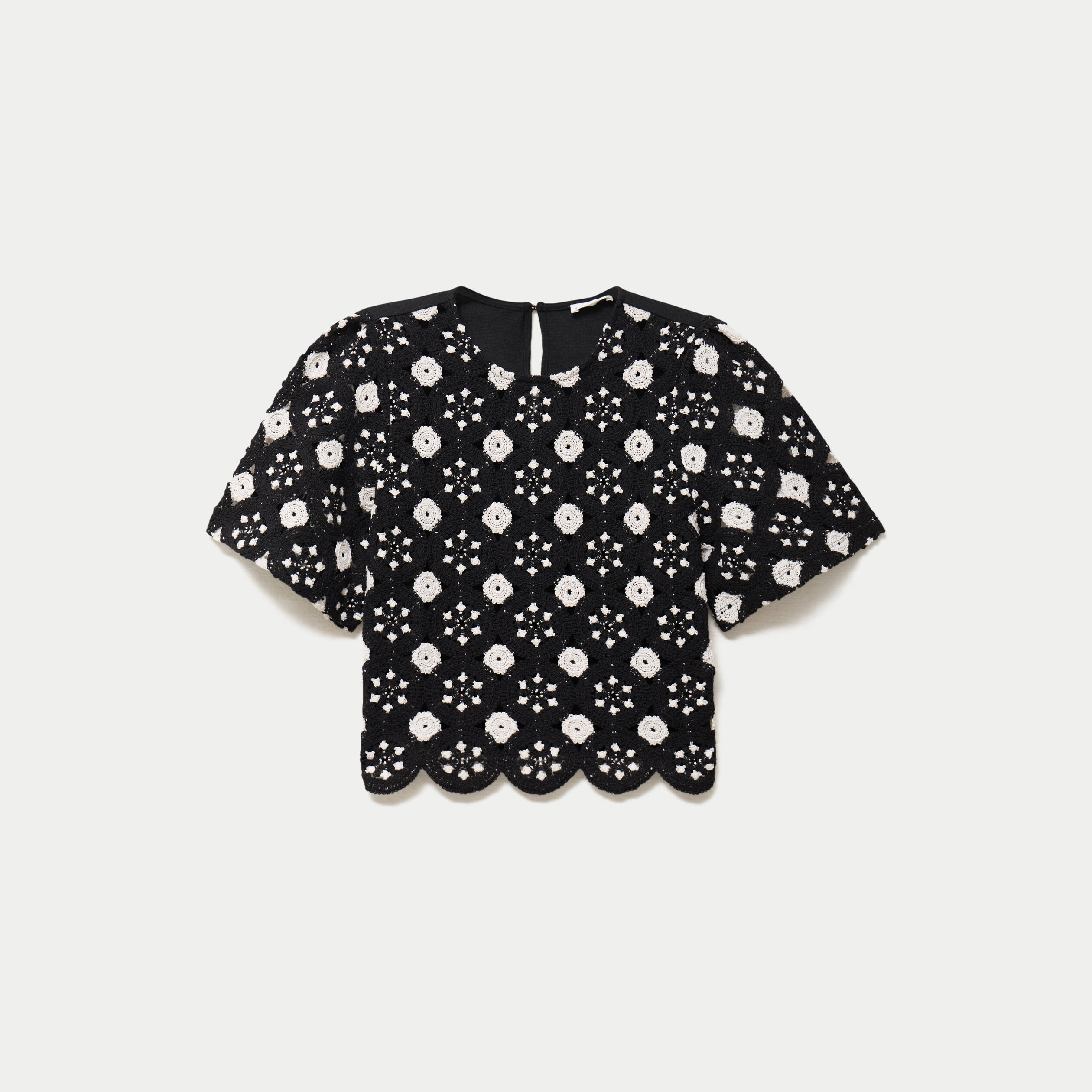 T-shirt manches courtes aspect dentelle ecru femme