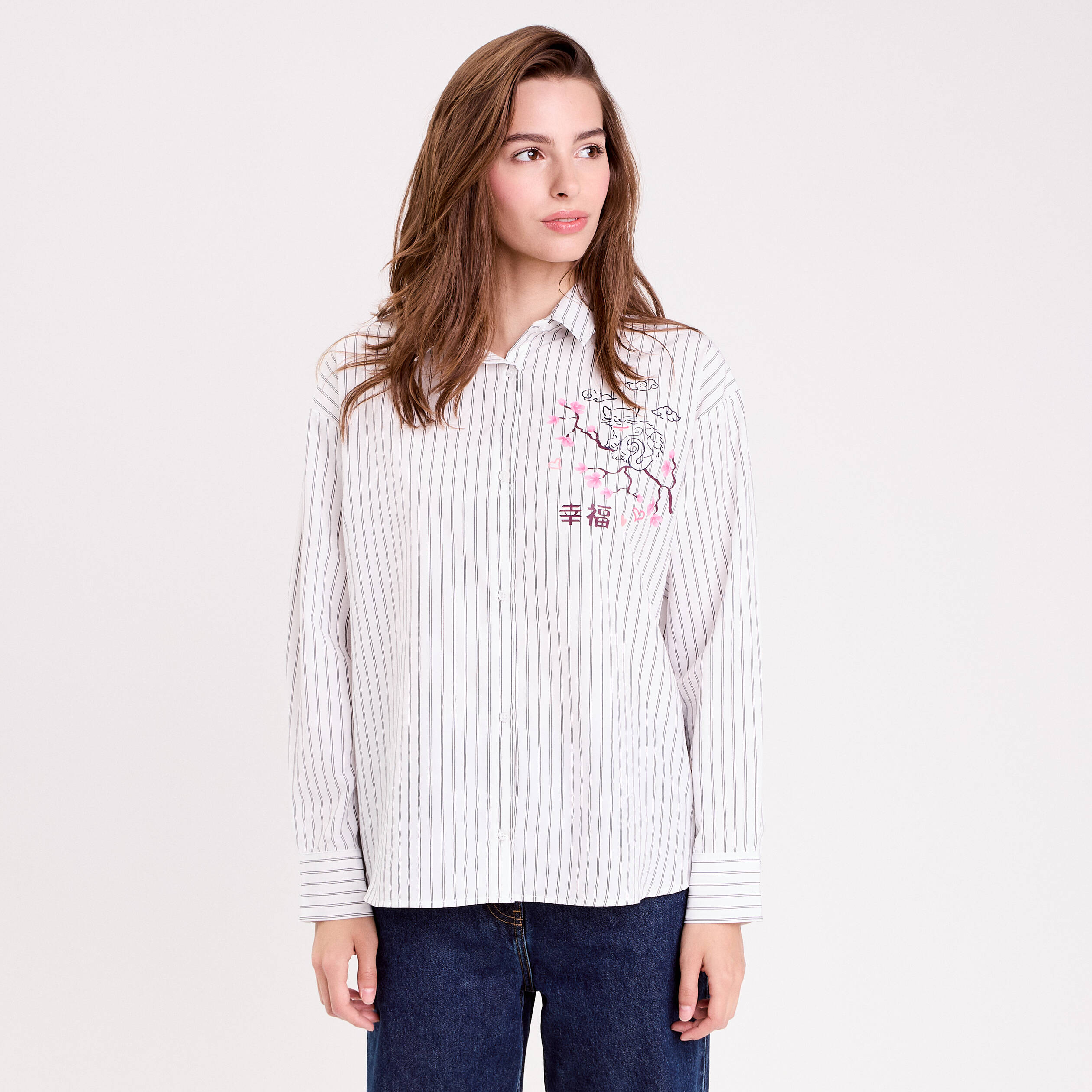 Chemise col chemise manches longues blanc femme